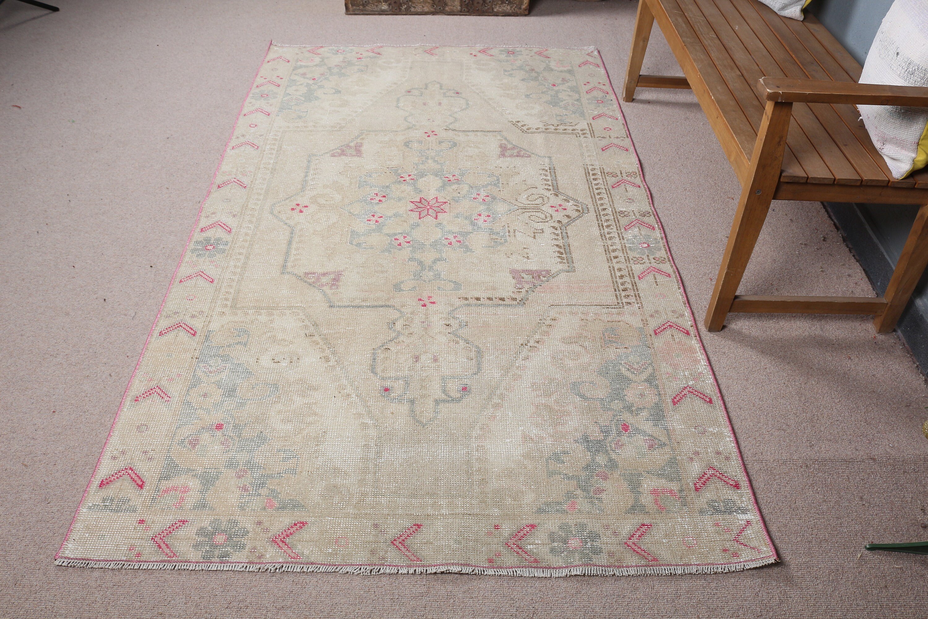 Dining Room Rugs, Turkish Rug, Vintage Rugs, Oriental Rugs, Old Rugs, Beige Bedroom Rug, Nursery Rug, 4.3x7.4 ft Area Rug