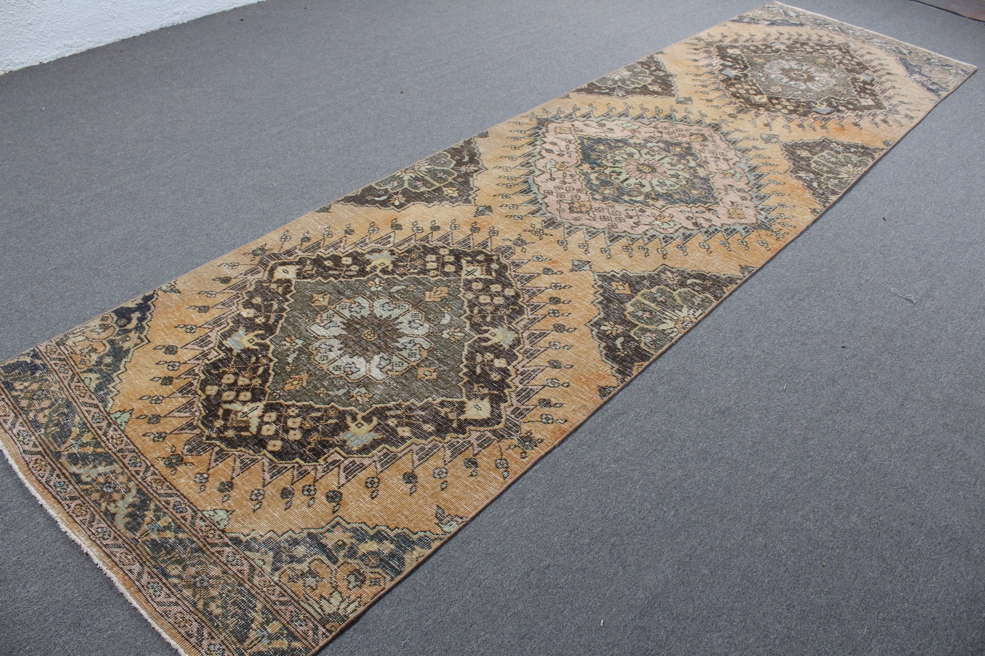 Türk Halısı, Koridor Halıları, Turuncu Antika Halı, Vintage Halı, Etnik Halı, 3,5x12,9 ft Runner Halısı, Mutfak Halısı, Yatak Odası Halısı