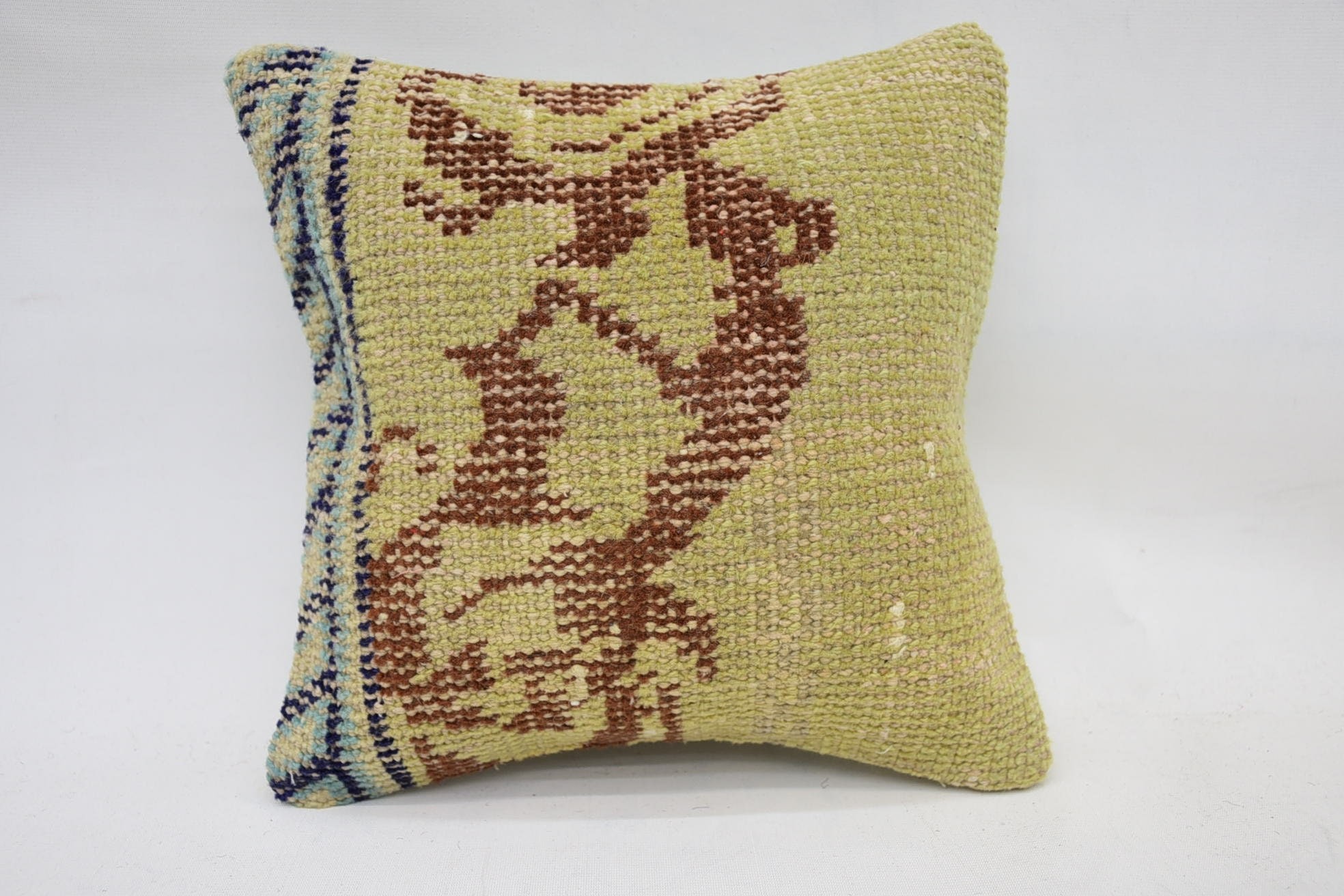 Comfy Throw Cushion, Antique Pillows, 12"x12" Yellow Cushion, Handmade Kilim Cushion, Gift Pillow, Handwoven Pillow Cover Pillow Sham