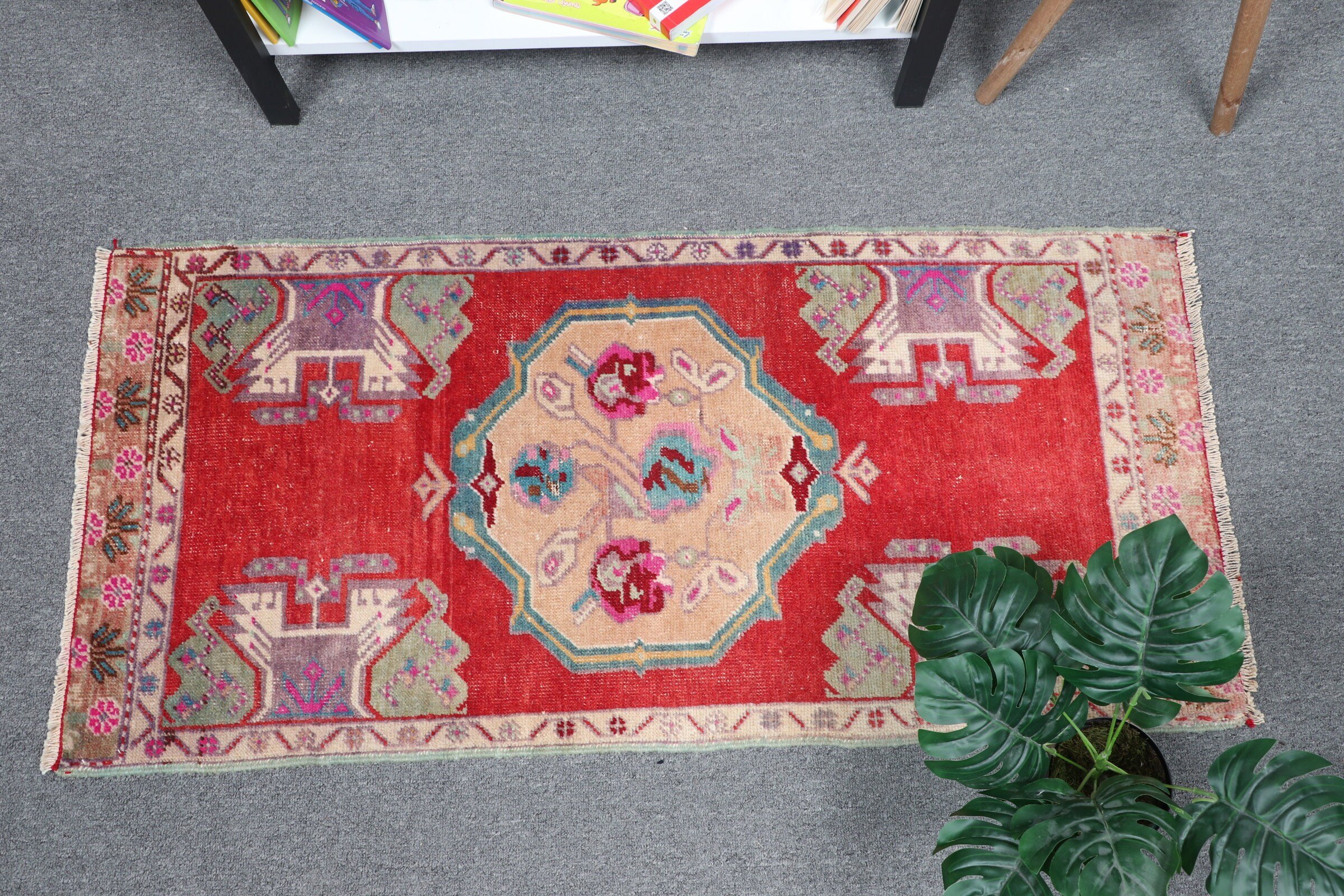 Kitchen Rug, Home Decor Rug, Red  1.8x3.6 ft Small Rug, Tribal Rug, Turkish Rugs, Wall Hanging Rug, Vintage Rugs, Car Mat Rug