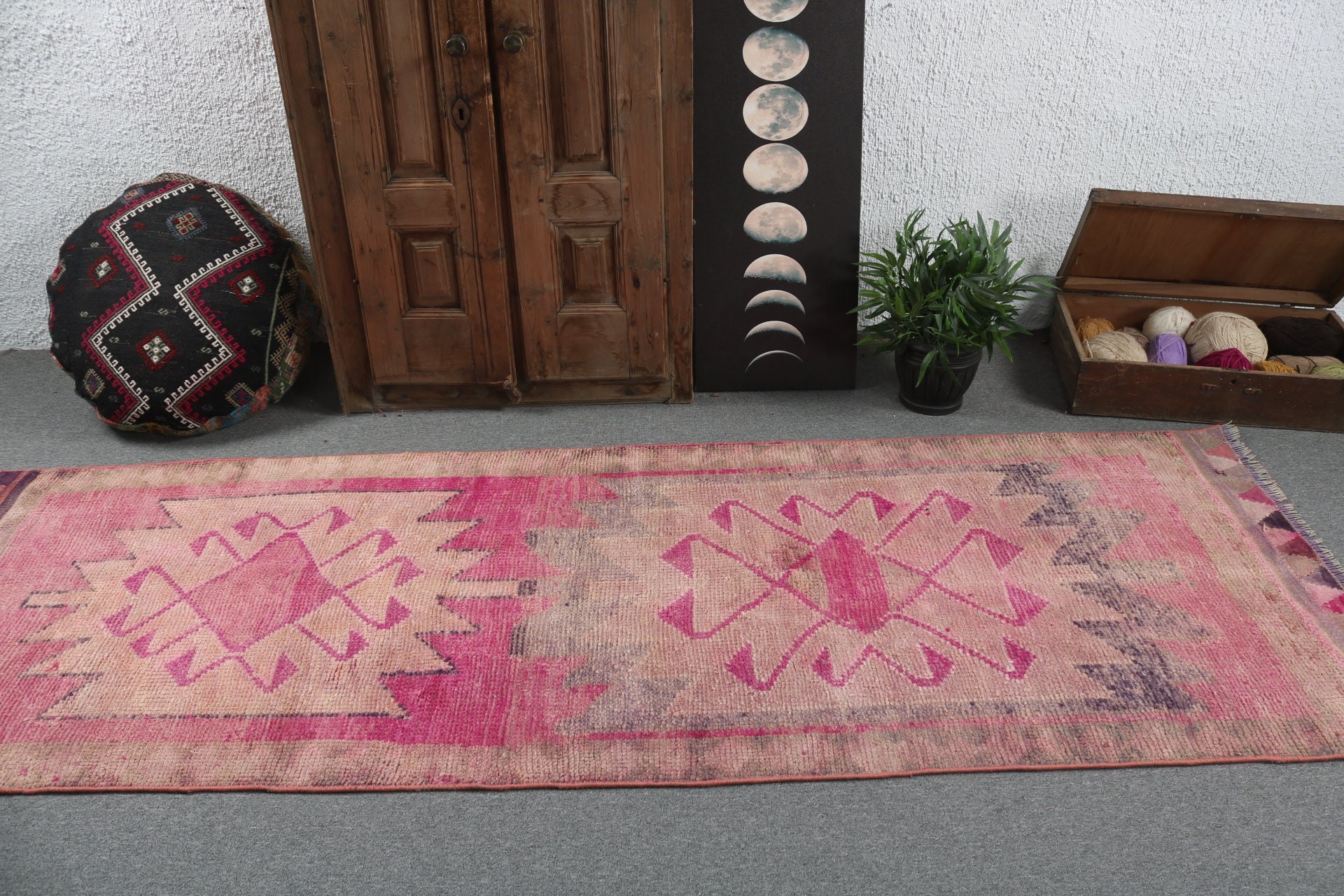 Rugs for Corridor, 3.1x9.4 ft Runner Rug, Kitchen Rugs, Cool Rugs, Long Runner Rugs, Modern Rug, Turkish Rug, Pink Boho Rug, Vintage Rug