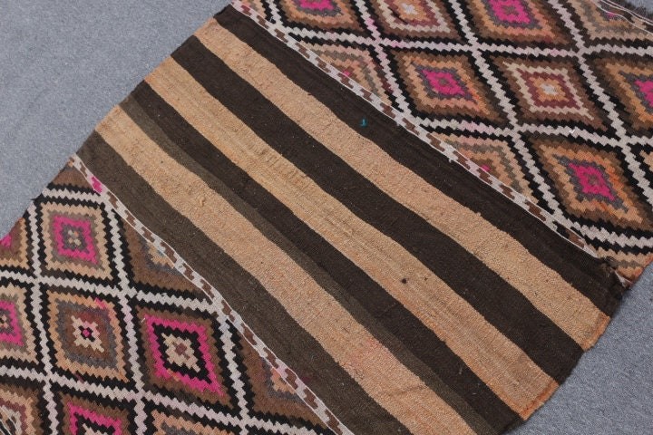 Rugs for Entry, Brown Cool Rug, Kilim, Vintage Rug, Kitchen Rugs, Turkish Rug, 3.7x5.4 ft Accent Rug, Floor Rugs, Boho Rugs, Bedroom Rugs