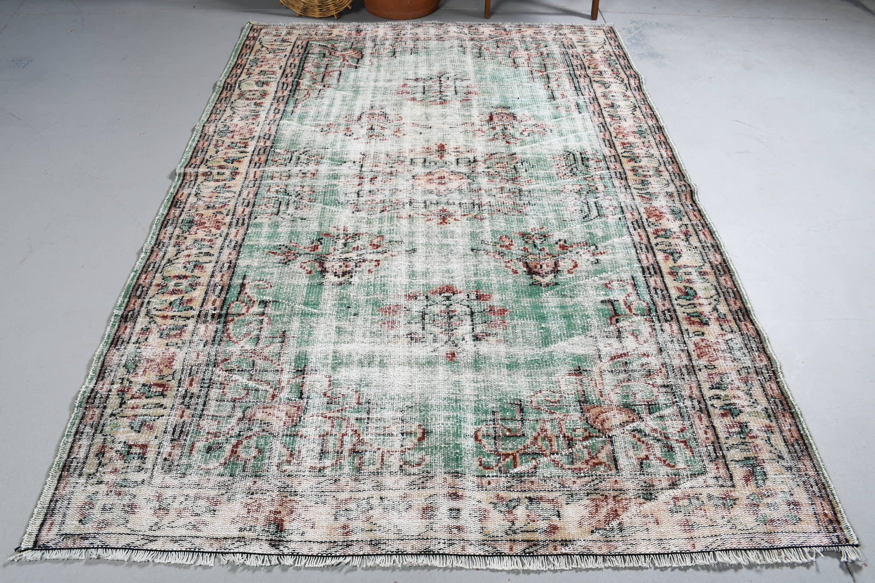 5.6x8.1 ft Large Rugs, Turkish Rug, Dining Room Rugs, Green Moroccan Rugs, Living Room Rug, Bedroom Rug, Old Rug, Vintage Rug