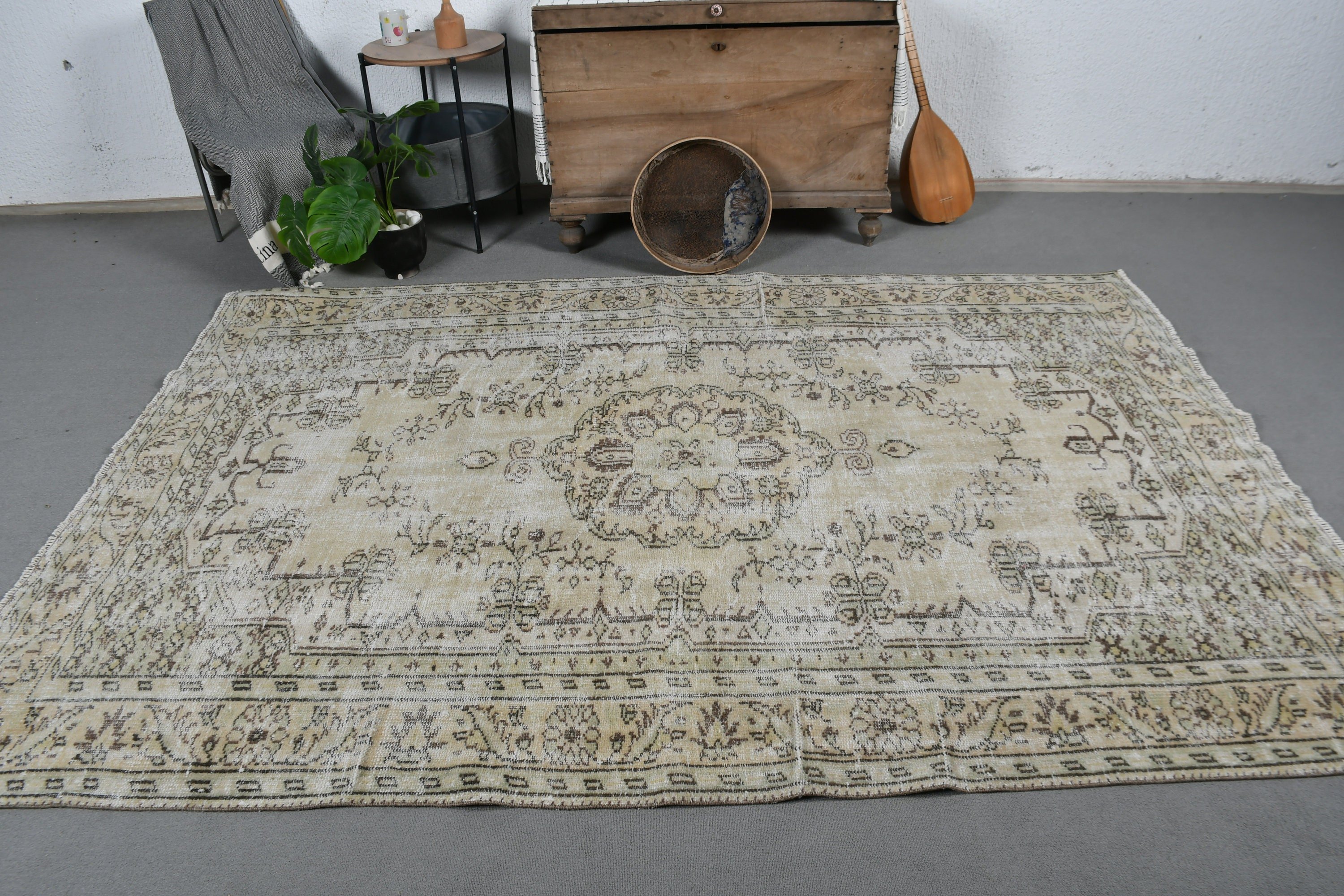 Türk Halısı, Yeşil Oushak Halısı, Salon Halısı, Yemek Odası Halısı, Bohem Halısı, Antika Halı, 5.9x8.6 ft Büyük Halı, Vintage Halı