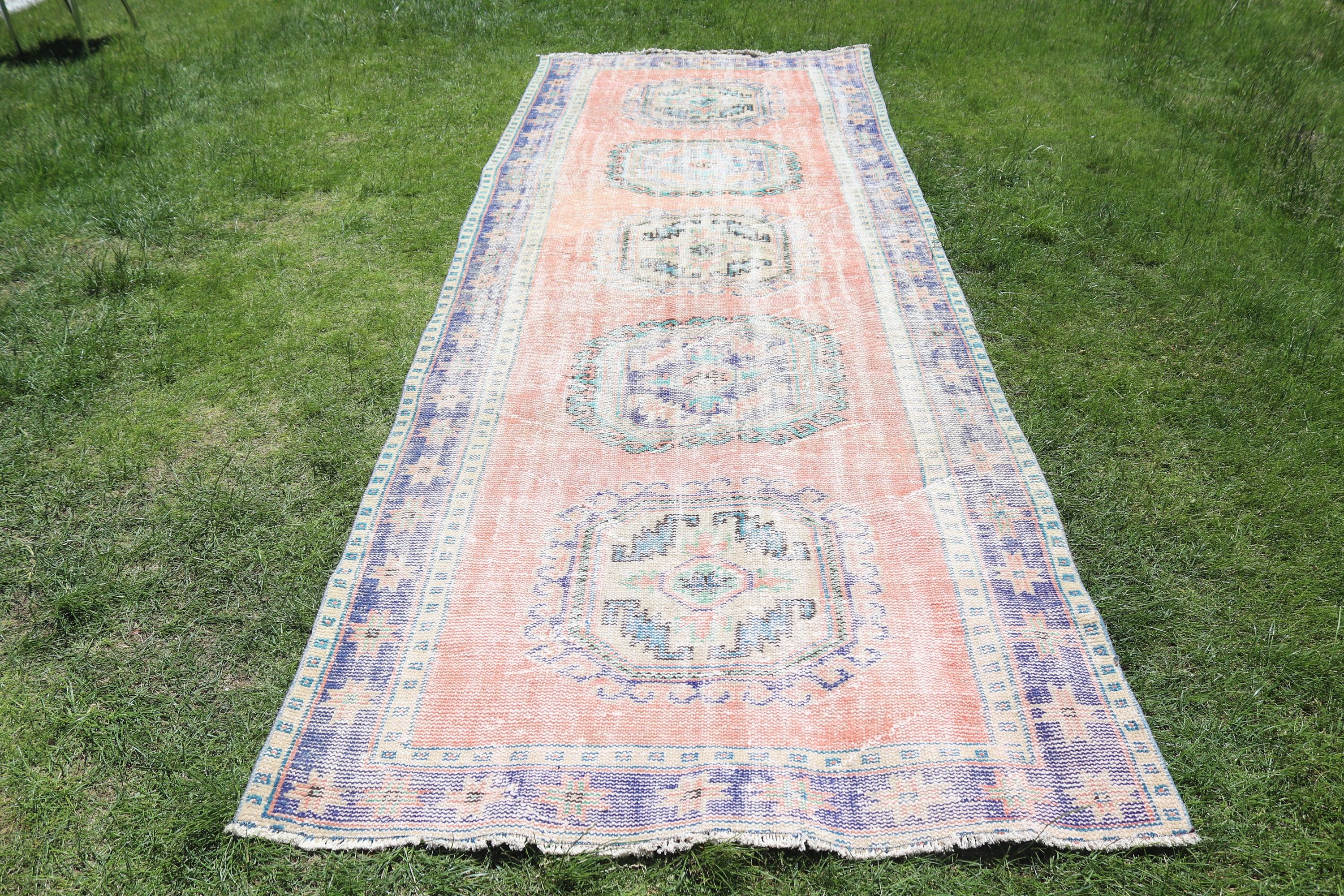 Antika Halılar, Koridor Halıları, Uzun Yolluk Halıları, Pembe Geometrik Halı, Türk Halıları, Geometrik Halılar, Vintage Halı, 4.2x12.1 ft Yolluk Halıları