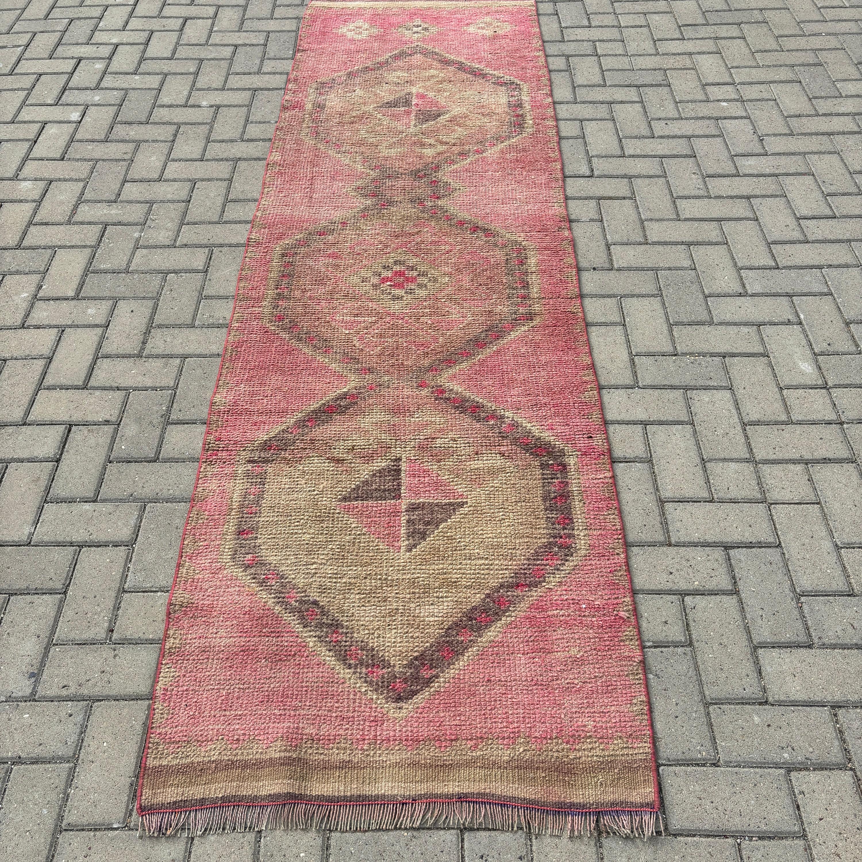 Hallway Rugs, Bedroom Rug, Statement Rug, Pink Floor Rugs, Handmade Rug, 2.8x9.4 ft Runner Rug, Vintage Rug, Rugs for Stair, Turkish Rug