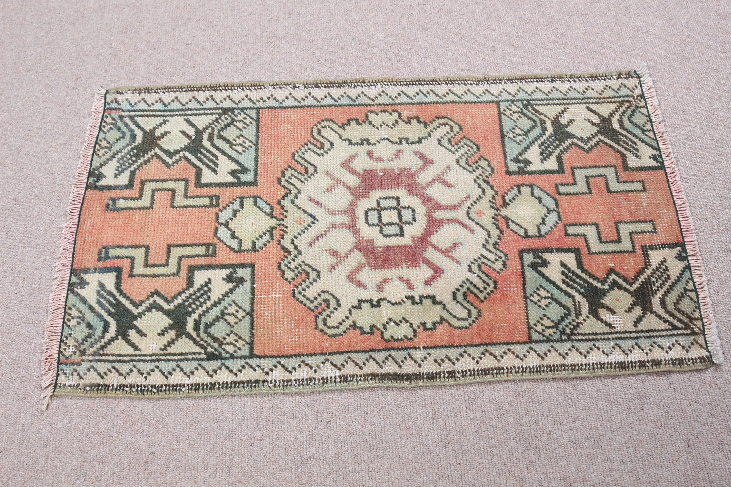 1.7x2.9 ft Small Rug, Bath Rugs, Vintage Rug, Kitchen Rug, Orange Oriental Rug, Turkish Rug, Cool Rug, Rugs for Bath, Wall Hanging Rugs