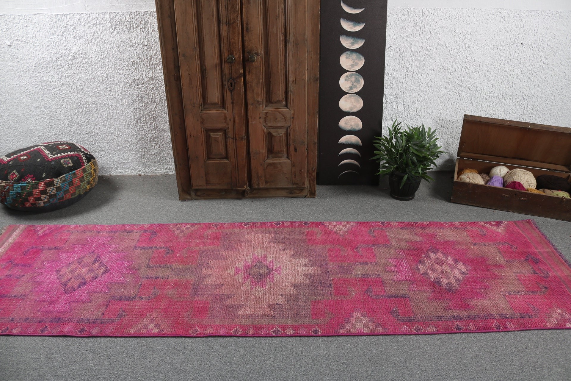 Turkish Rugs, Beni Ourain Runner Rug, Vintage Rugs, Pink Oriental Rugs, Oriental Rugs, 2.9x10 ft Runner Rugs, Oushak Rugs, Long Runner Rugs