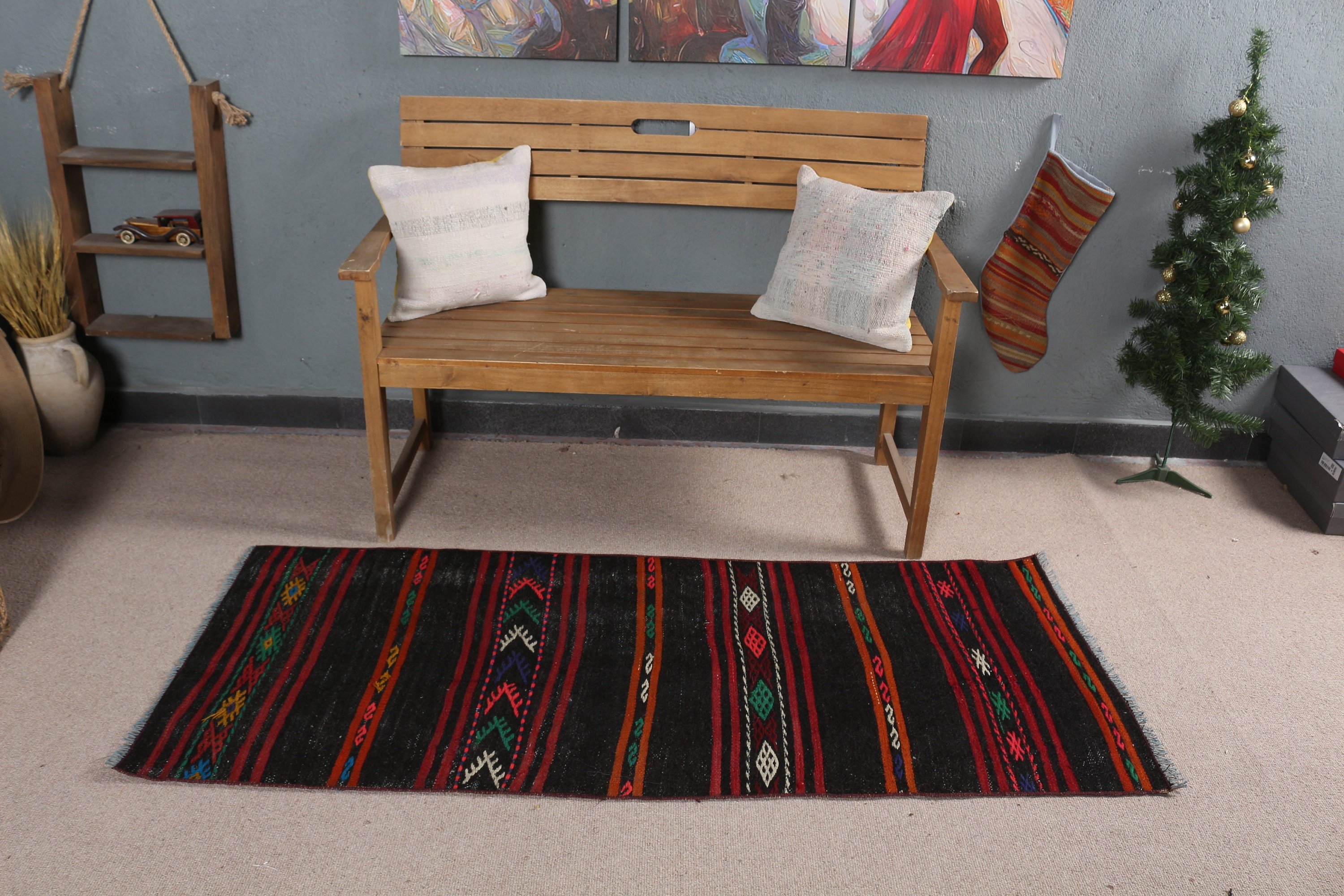 Antika Halı, 2.3x5.9 ft Yolluk Halı, Koridor Halısı, Yurt Halısı, Oushak Halısı, Vintage Halı, Siyah Yatak Odası Halısı, Mutfak Halıları, Türk Halısı, Kilim