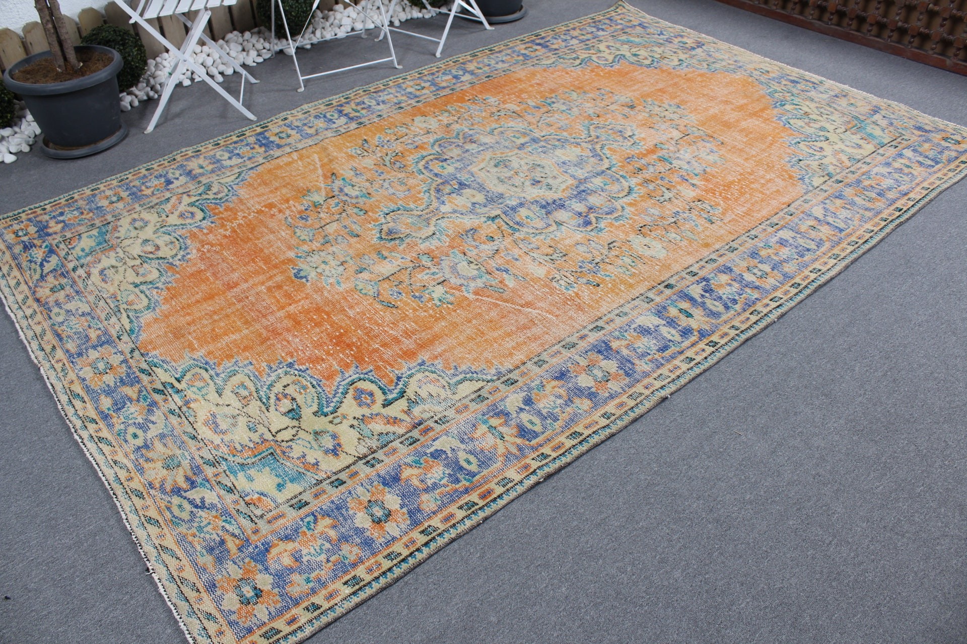 6.4x10.2 ft Large Rugs, Vintage Rug, Home Decor Rug, Dining Room Rugs, Kitchen Rugs, Orange Floor Rug, Turkish Rugs, Living Room Rugs