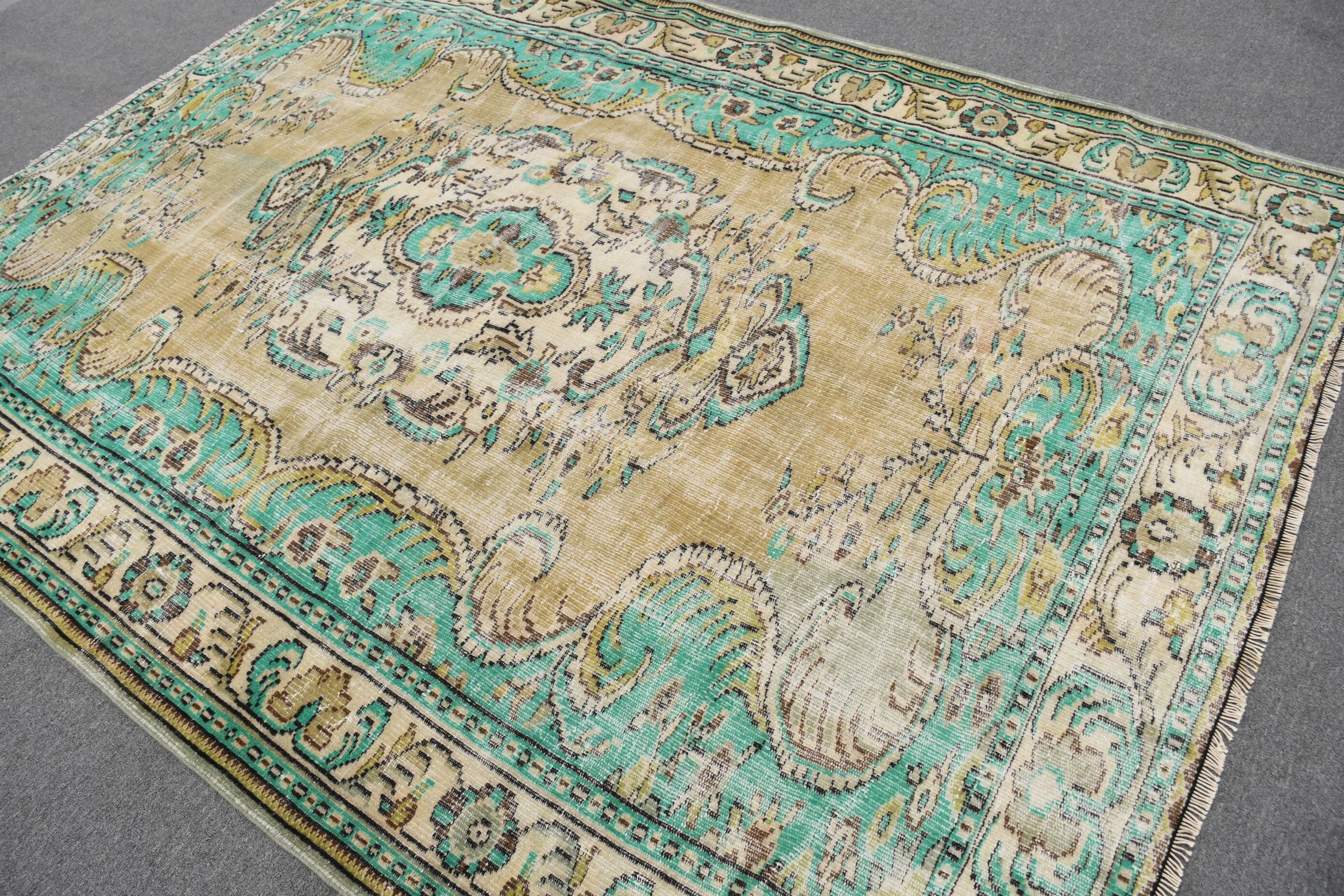 Dining Room Rug, Green Oriental Rug, Pale Rug, 6.4x8.5 ft Large Rug, Oushak Rugs, Living Room Rug, Antique Rug, Vintage Rug, Turkish Rug