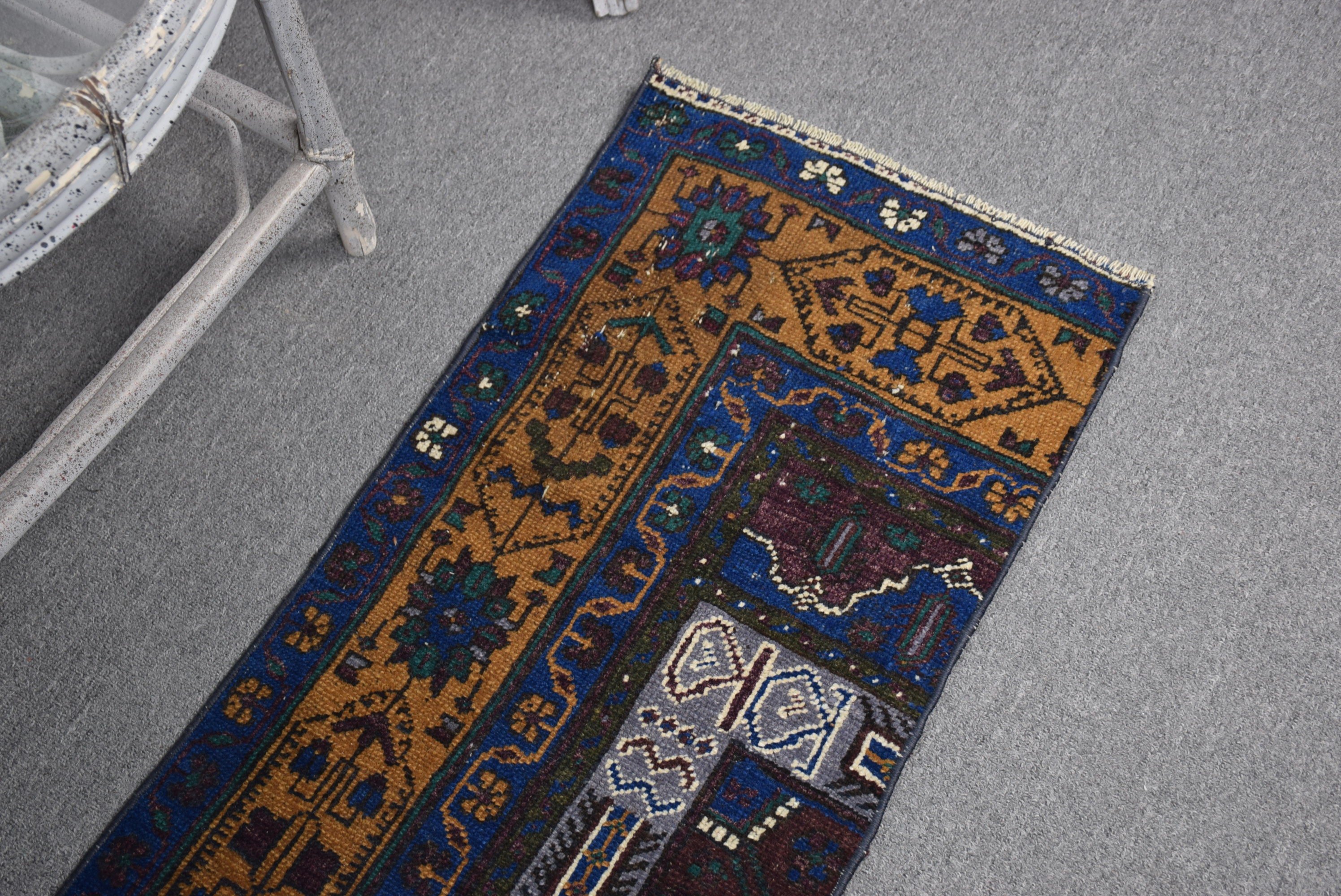 Moroccan Rug, Vintage Rug, 1.5x3.2 ft Small Rugs, Bath Rug, Turkish Rug, Blue Wool Rugs, Nursery Rug, Kitchen Rug, Rugs for Bathroom