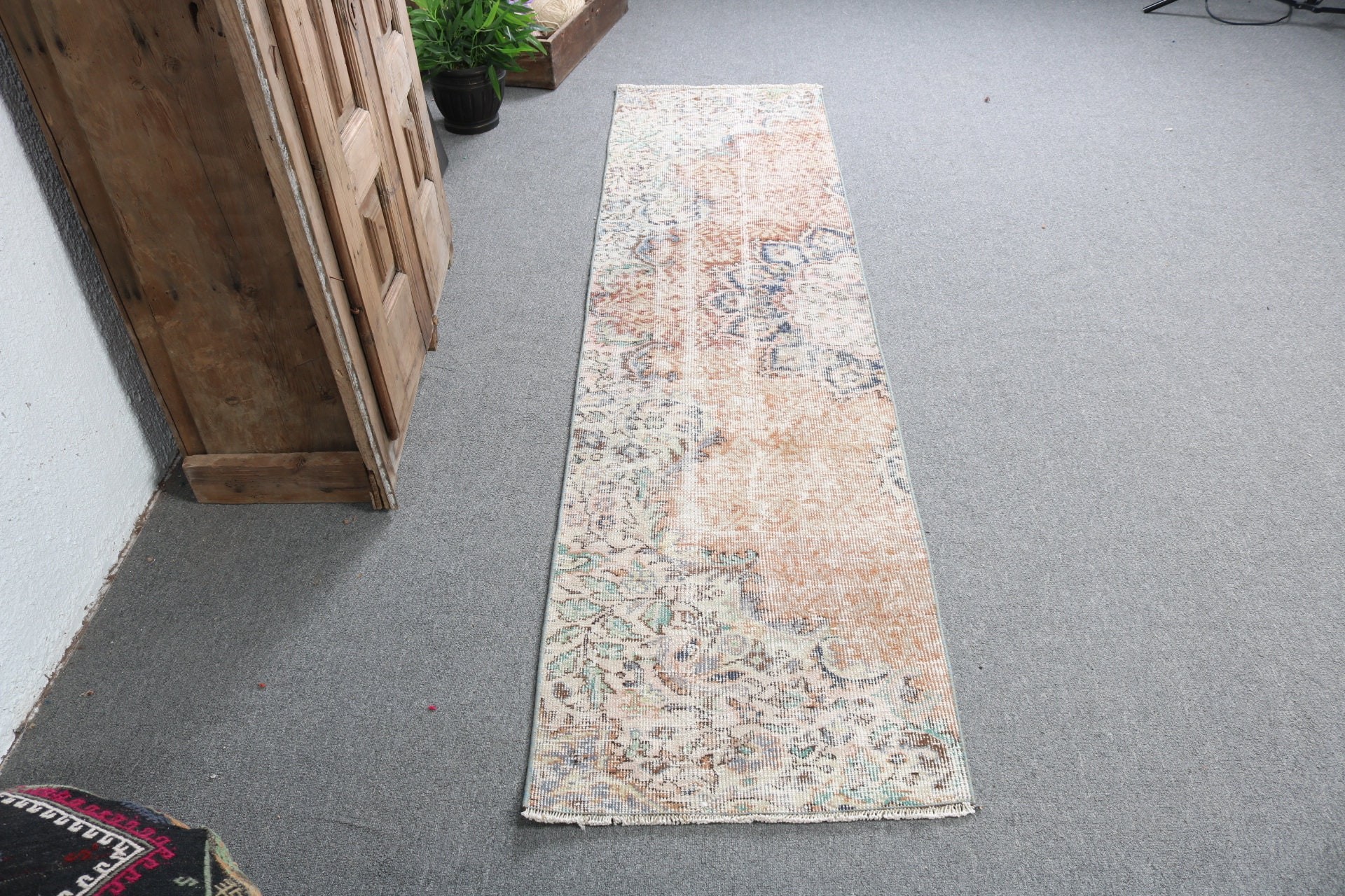 Kahverengi Yün Halı, Mutfak Halısı, Boho Halılar, Vintage Halılar, Ev Dekorasyonu Halıları, 2x7.7 ft Runner Halısı, Yer Halısı, Türk Halıları, Koridor Halısı