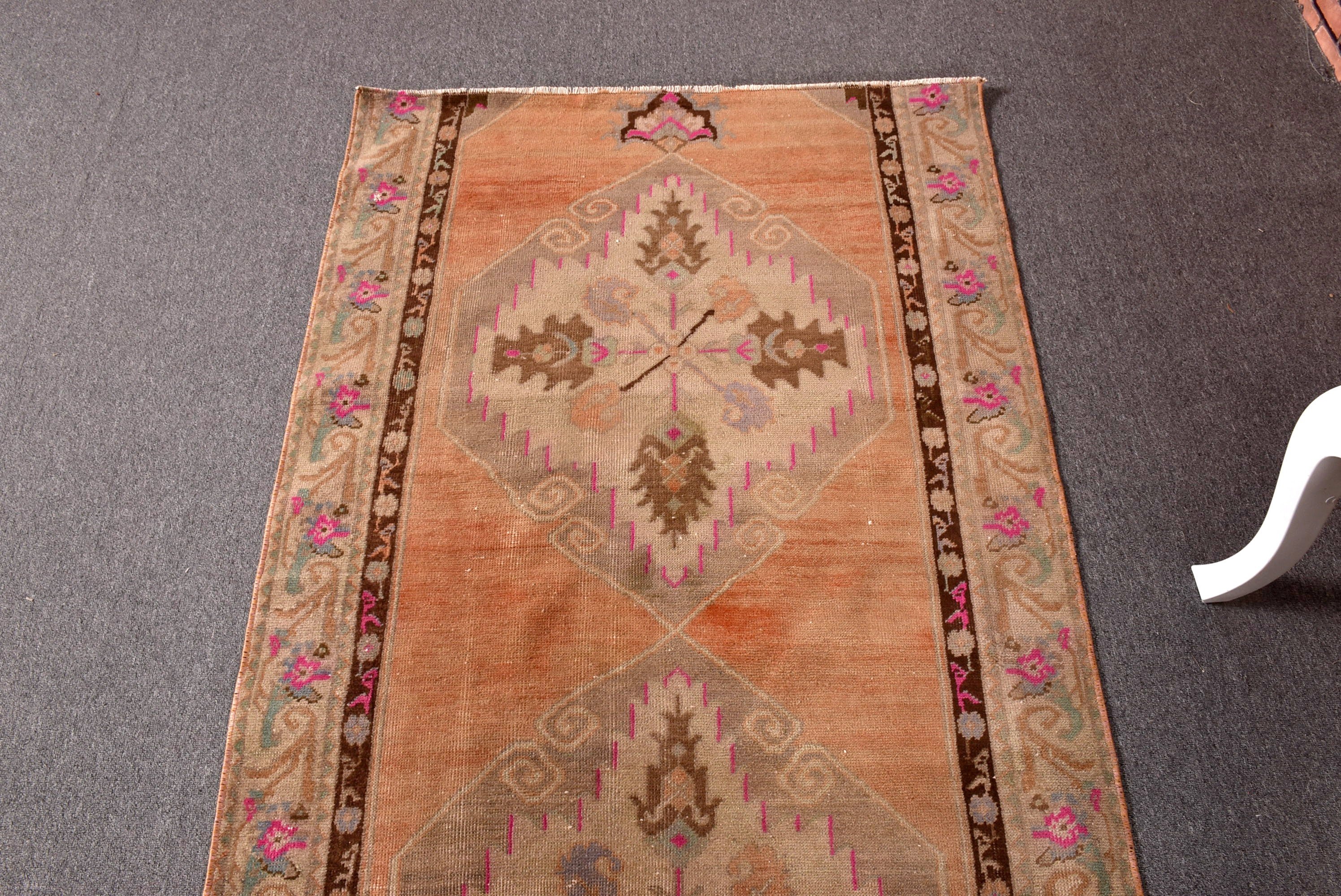 Pink Oriental Rugs, Decorative Rug, Vintage Rug, Luxury Rugs, Geometric Rug, 3.1x8 ft Runner Rug, Corridor Rug, Turkish Rug, Stair Rugs