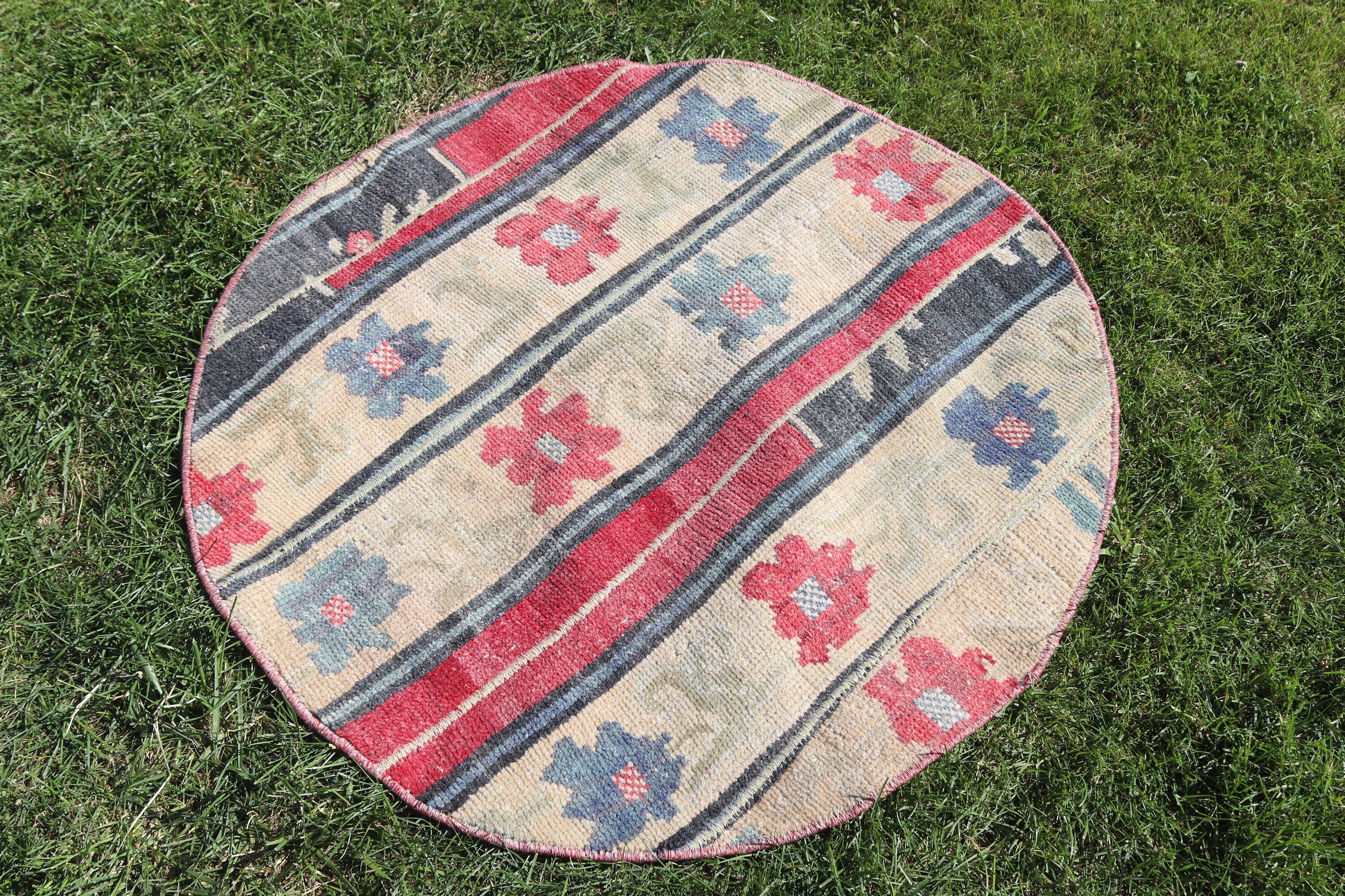 2.6x2.6 ft Küçük Halılar, Mavi Antika Halılar, Vintage Halı, Duvara Asılı Halılar, Küçük Boho Halı, Türk Halısı, Düz Dokuma Halılar