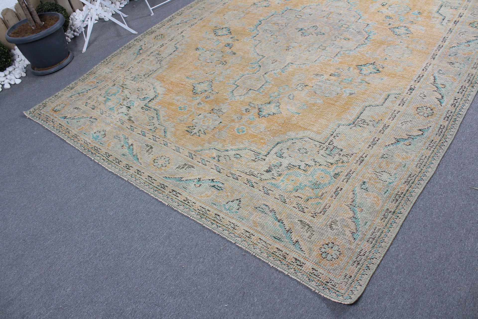 Living Room Rug, Antique Rugs, Yellow Home Decor Rug, Turkish Rug, Dining Room Rugs, 7.2x10.1 ft Oversize Rug, Vintage Rug