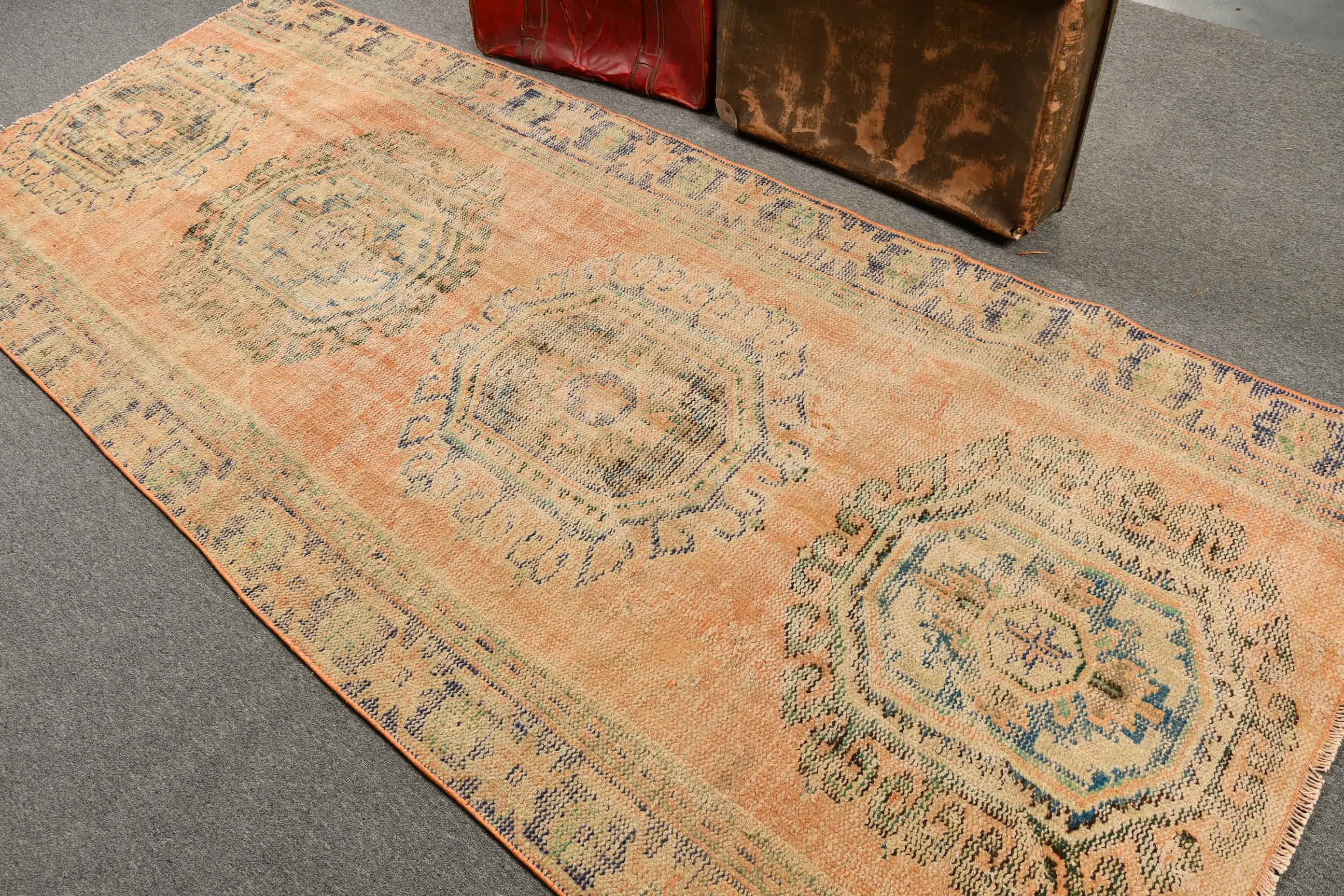 Vintage Rug, Rugs for Floor, Orange Antique Rug, Nursery Rug, Turkish Rug, Cool Rug, Dining Room Rug, 3.9x9.4 ft Area Rug, Antique Rug