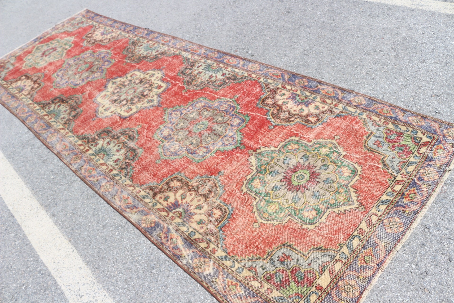 Rugs for Kitchen, Oriental Rugs, Corridor Rugs, Vintage Rug, Turkish Rugs, Oushak Rugs, Red  4.3x12.3 ft Runner Rug, Dorm Rug