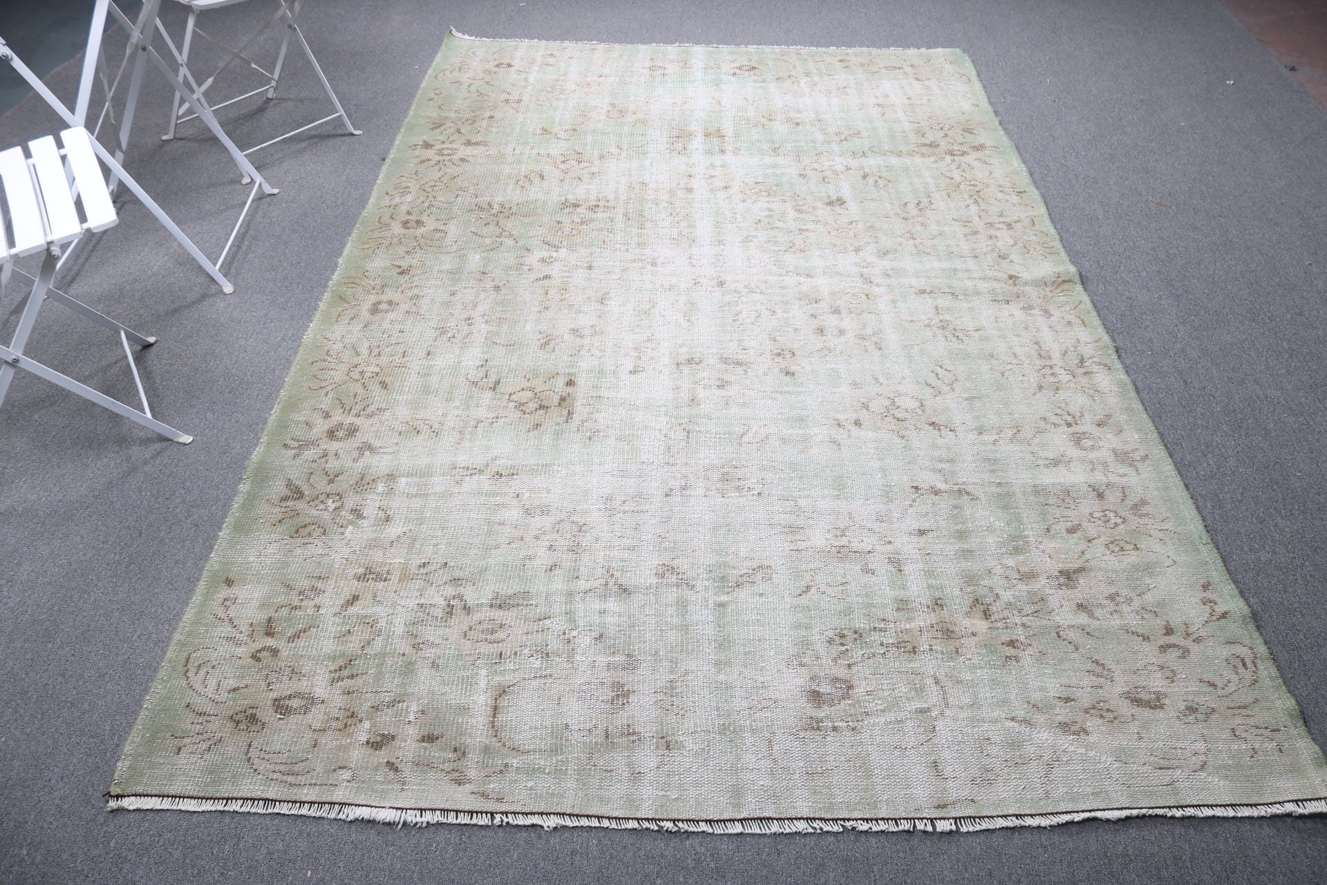 5.6x9 ft Large Rug, Green Kitchen Rug, Turkish Rugs, Geometric Rugs, Anatolian Rugs, Large Oushak Rugs, Large Vintage Rugs, Vintage Rug