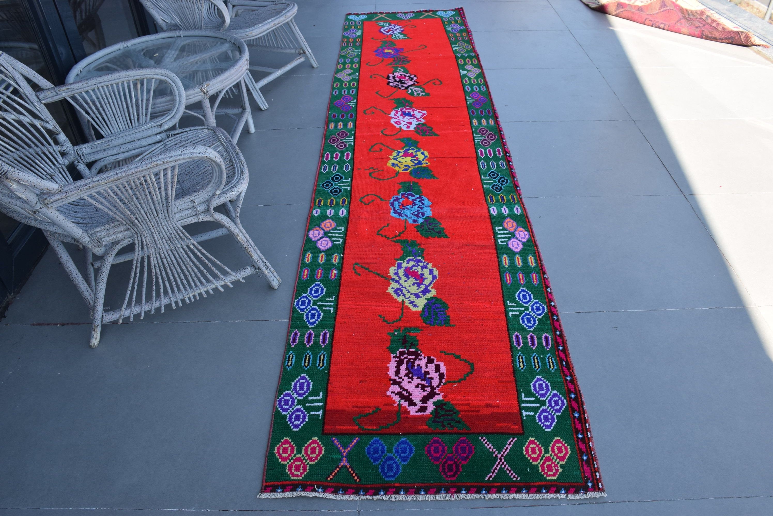 Red Bedroom Rugs, Vintage Rugs, Wool Rug, Rugs for Stair, Turkish Rug, Kitchen Rug, Hallway Rug, 2.6x11.1 ft Runner Rug, Home Decor Rug