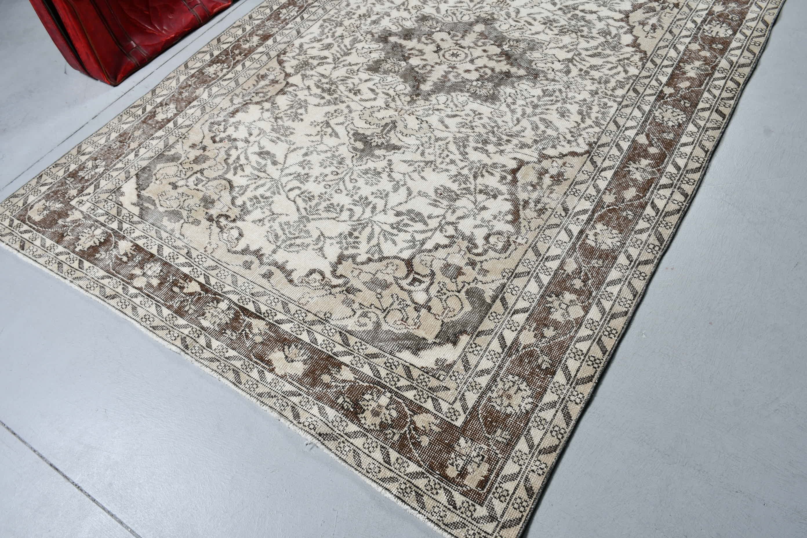 Yer Halısı, Vintage Halı, Bej Zemin Halısı, Soluk Halılar, Salon Halıları, Yurt Halısı, 5,7x9,2 ft Büyük Halı, Yemek Odası Halıları, Antika Halı, Türk Halısı