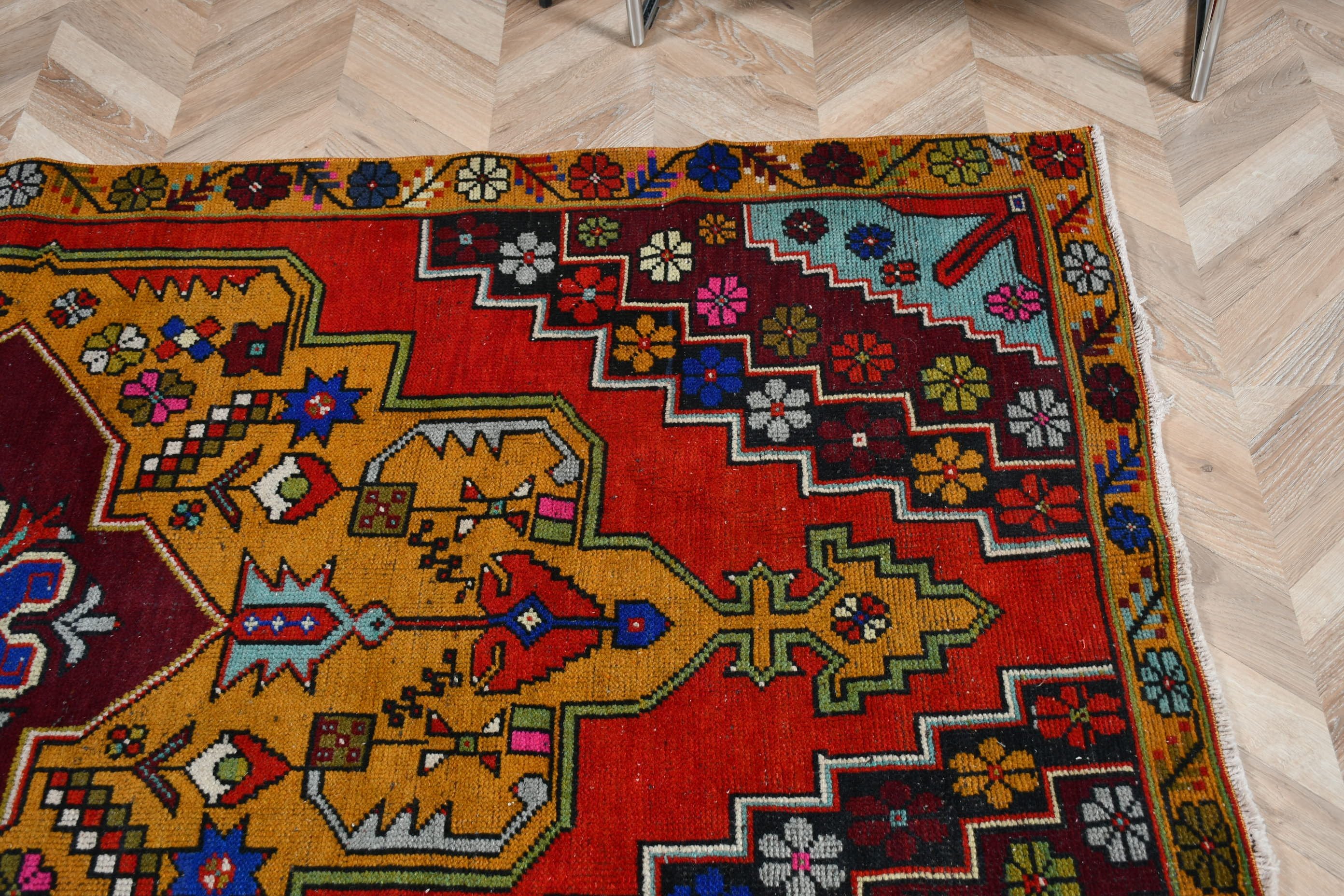 4.3x7.8 ft Alan Halısı, Sarı Antika Halılar, Türk Halıları, Vintage Halı, Yatak Odası Halısı, Yer Halısı, Ev Dekor Halısı, Sanat Halıları, Oturma Odası Halıları