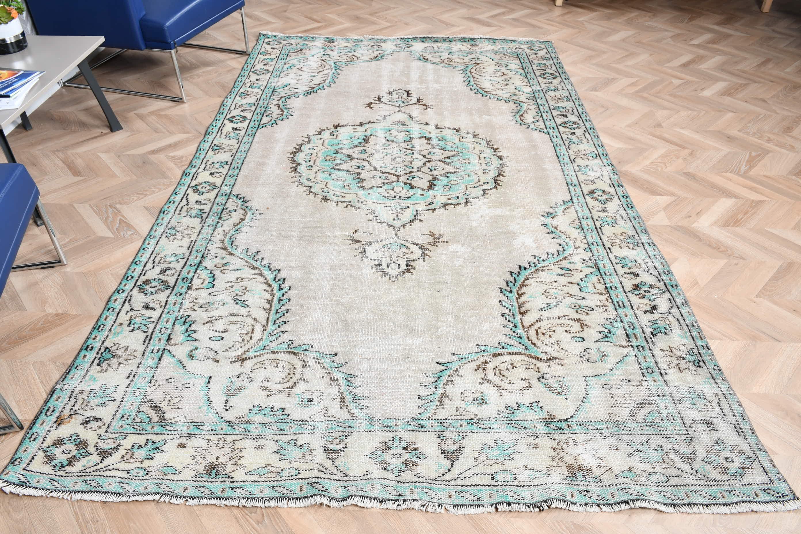 Oushak Rug, Turkish Rugs, 5.7x9.7 ft Large Rugs, Office Rug, Cool Rugs, Vintage Rug, Green Home Decor Rugs, Salon Rugs, Living Room Rugs