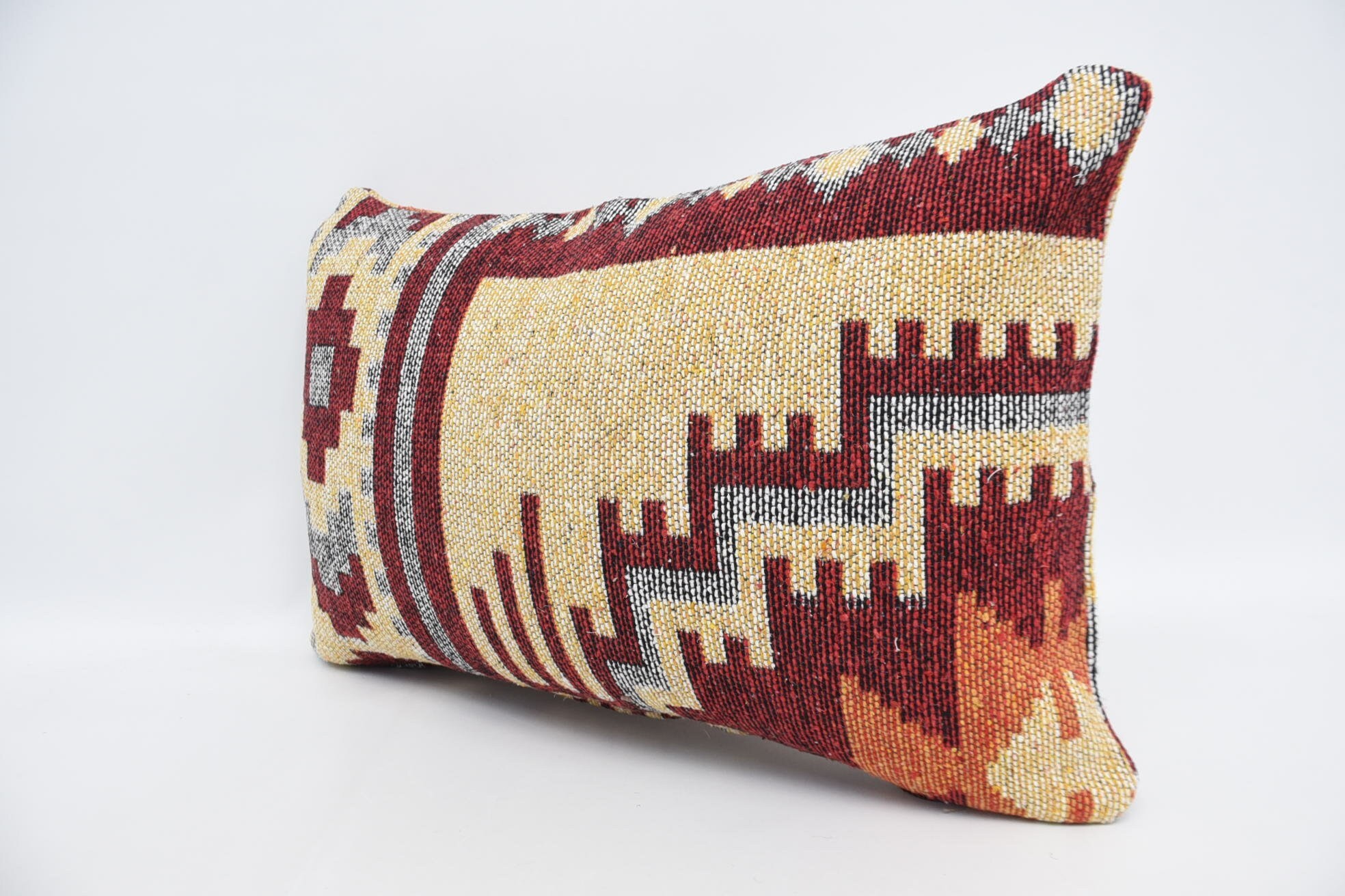 Cotton Cushion, Couch Cushion Cover, Turkish Kilim Pillow, Ethnical Kilim Rug Pillow, Vintage Kilim Pillow, 16"x24" Red Cushion