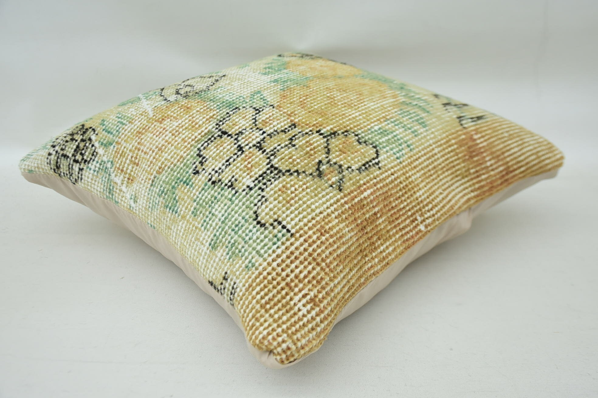 Pillow for Sofa, 16"x16" Beige Pillow Sham, Ethnical Kilim Rug Pillow, Neutral Throw Cushion, Lounge Throw Cushion, Boho Pillow Sham Cover