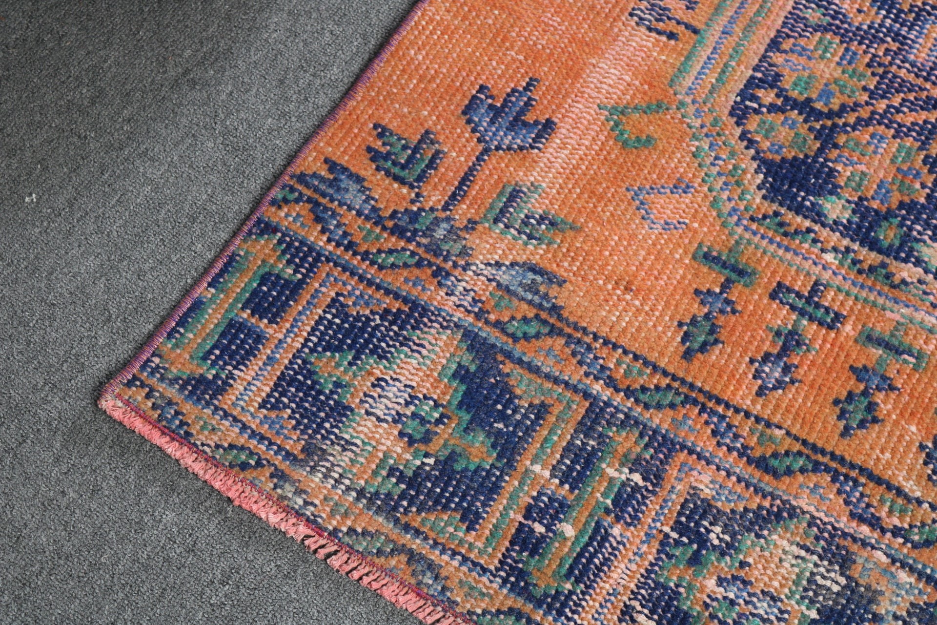 Vintage Rugs, Long Runner Rugs, Turkish Rug, Kitchen Rugs, Geometric Rug, Handwoven Rugs, Orange Statement Rugs, 2.6x11.8 ft Runner Rug