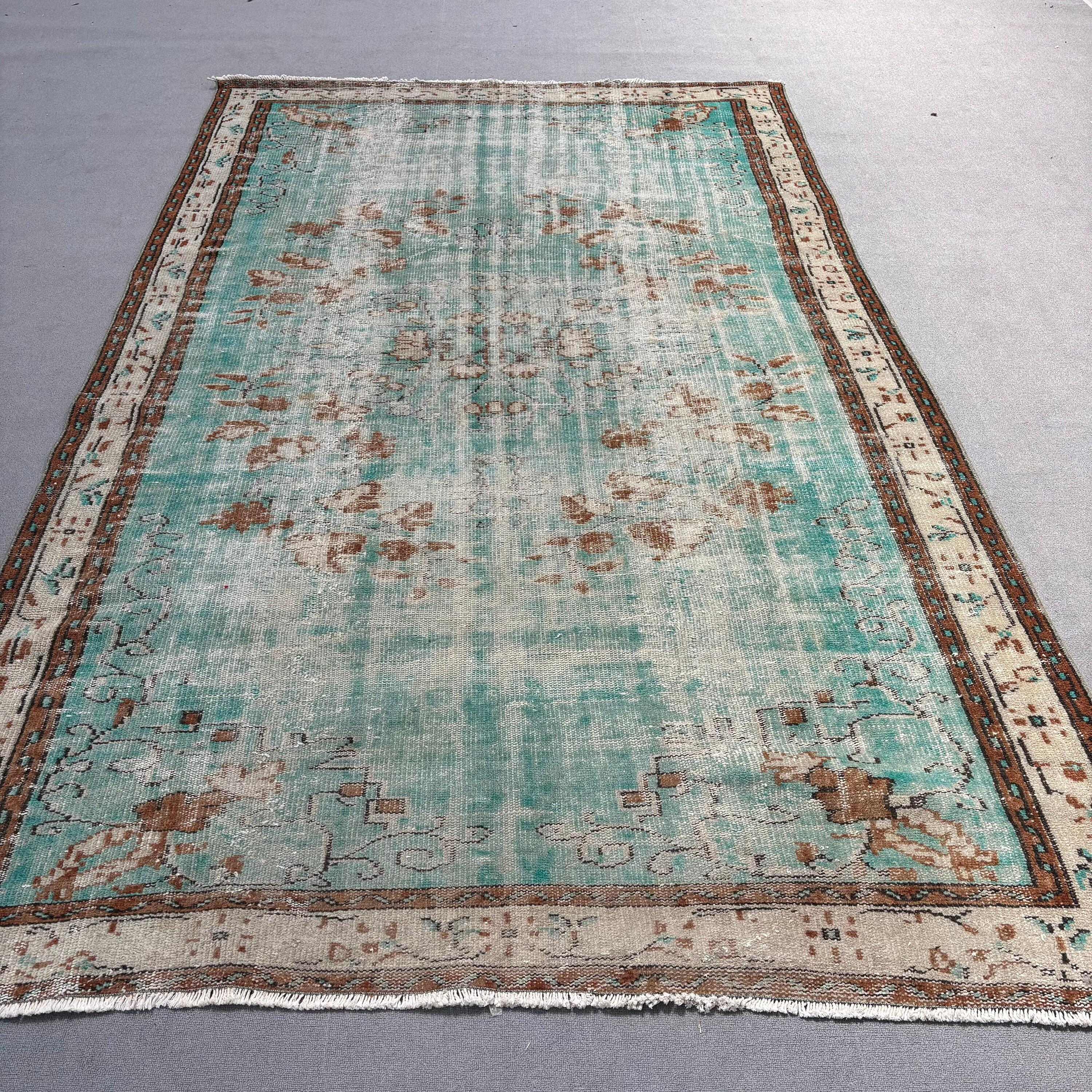 Oryantal Halı, 6.2x9.5 ft Büyük Halı, Yeşil Oryantal Halı, Yatak Odası Halısı, Yemek Odası Halıları, Vintage Halı, Etnik Halı, Türk Halıları