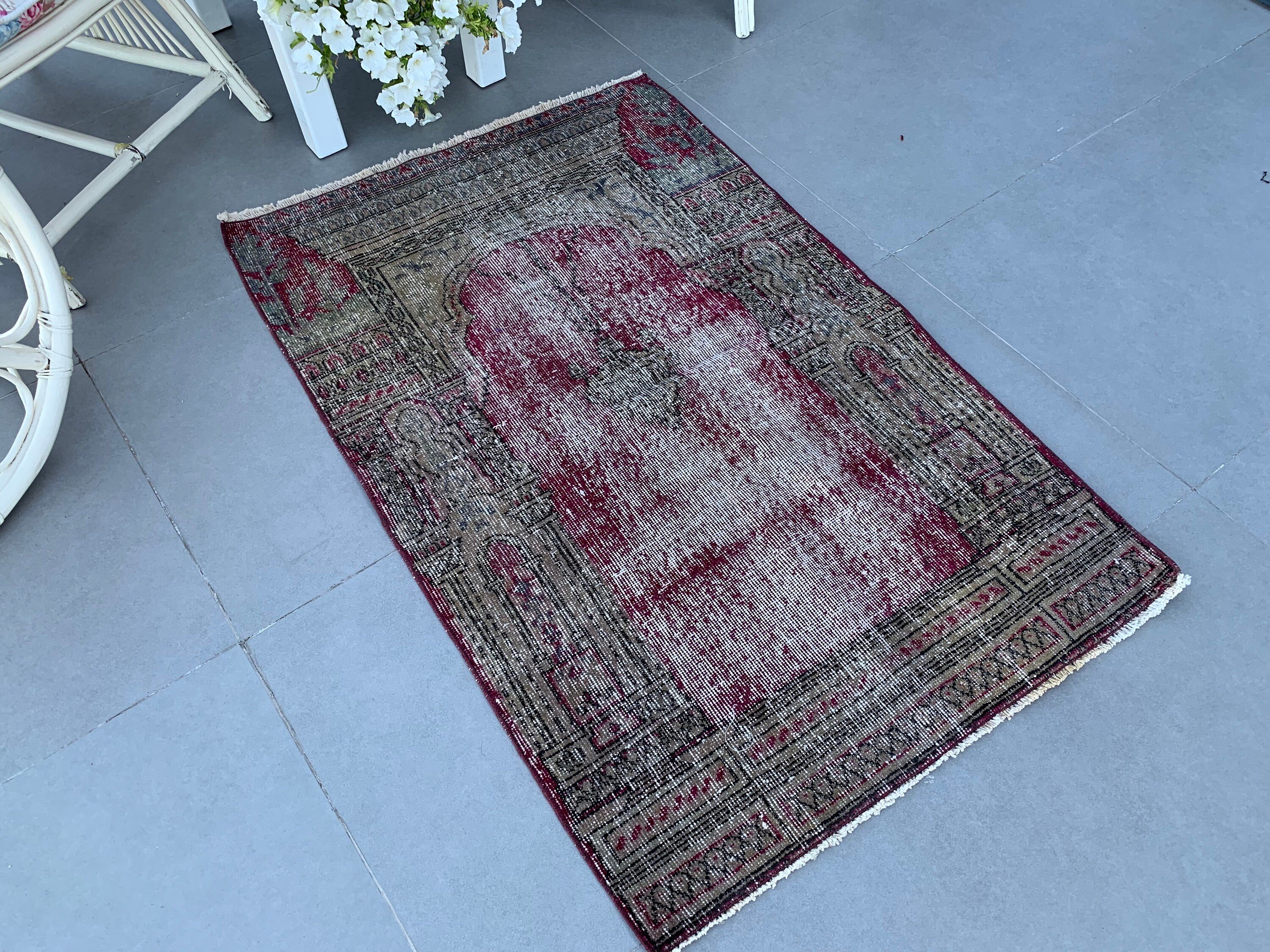 Vintage Rug, Door Mat Rug, Bath Rug, Red Moroccan Rugs, Rugs for Bathroom, Cool Rug, Turkish Rug, 2.9x4.5 ft Small Rug, Home Decor Rugs