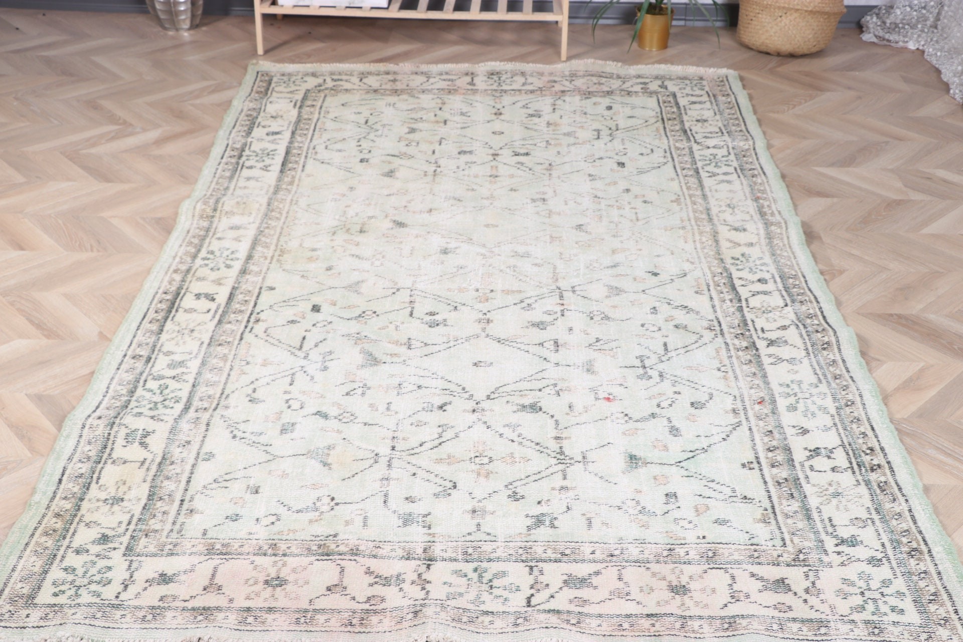 Vintage Halılar, Yatak Odası Halıları, Vintage Alan Halısı, Tribal Halı, 4,9x8 ft Alan Halıları, Bej Oushak Halısı, Türk Halıları, Mutfak Halısı, Düz Dokuma Halı