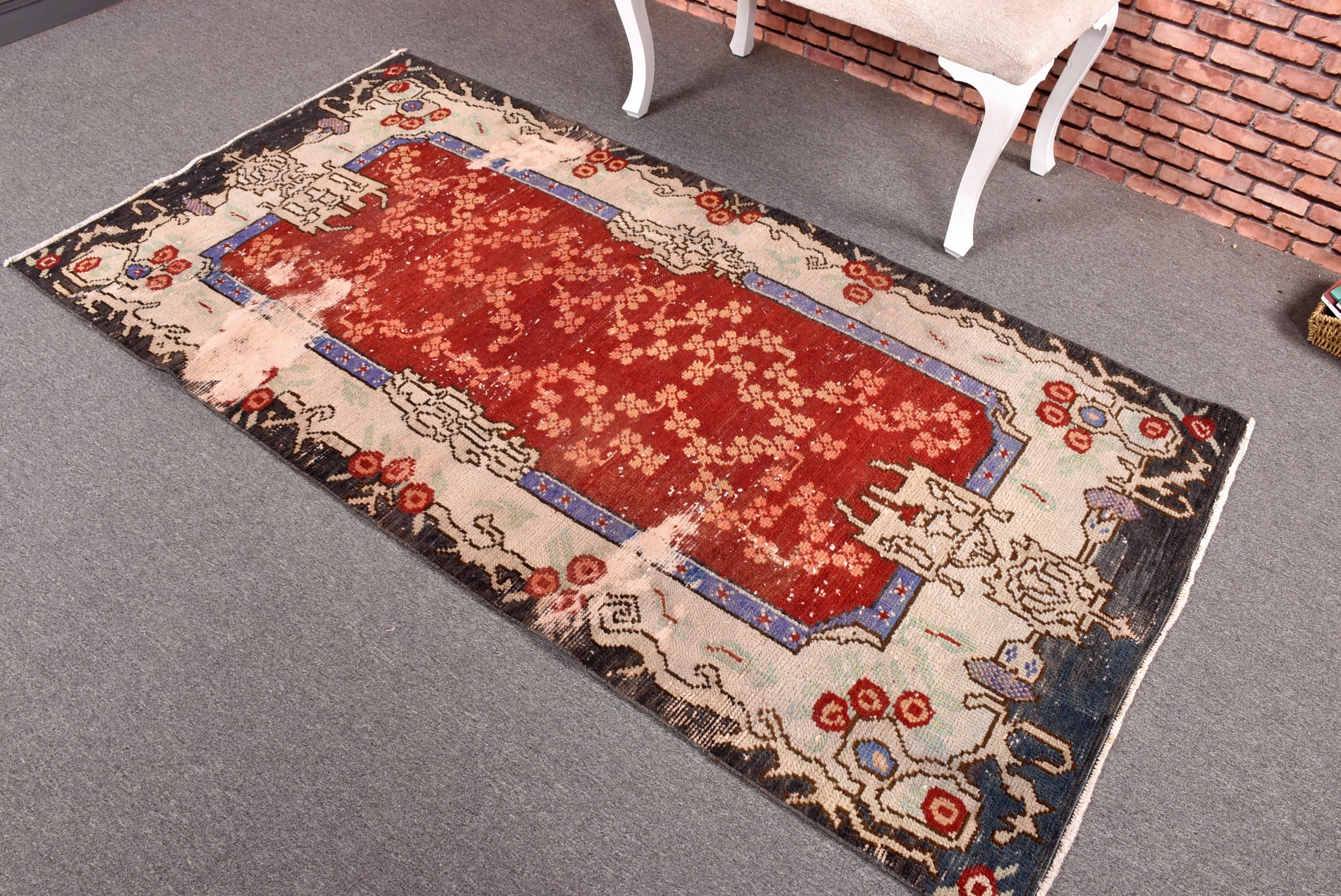 Vintage Rug, Bedroom Rugs, 3.5x6.8 ft Accent Rugs, Rugs for Kitchen, Red Floor Rugs, Wool Rugs, Vintage Accent Rugs, Turkish Rug, Boho Rugs