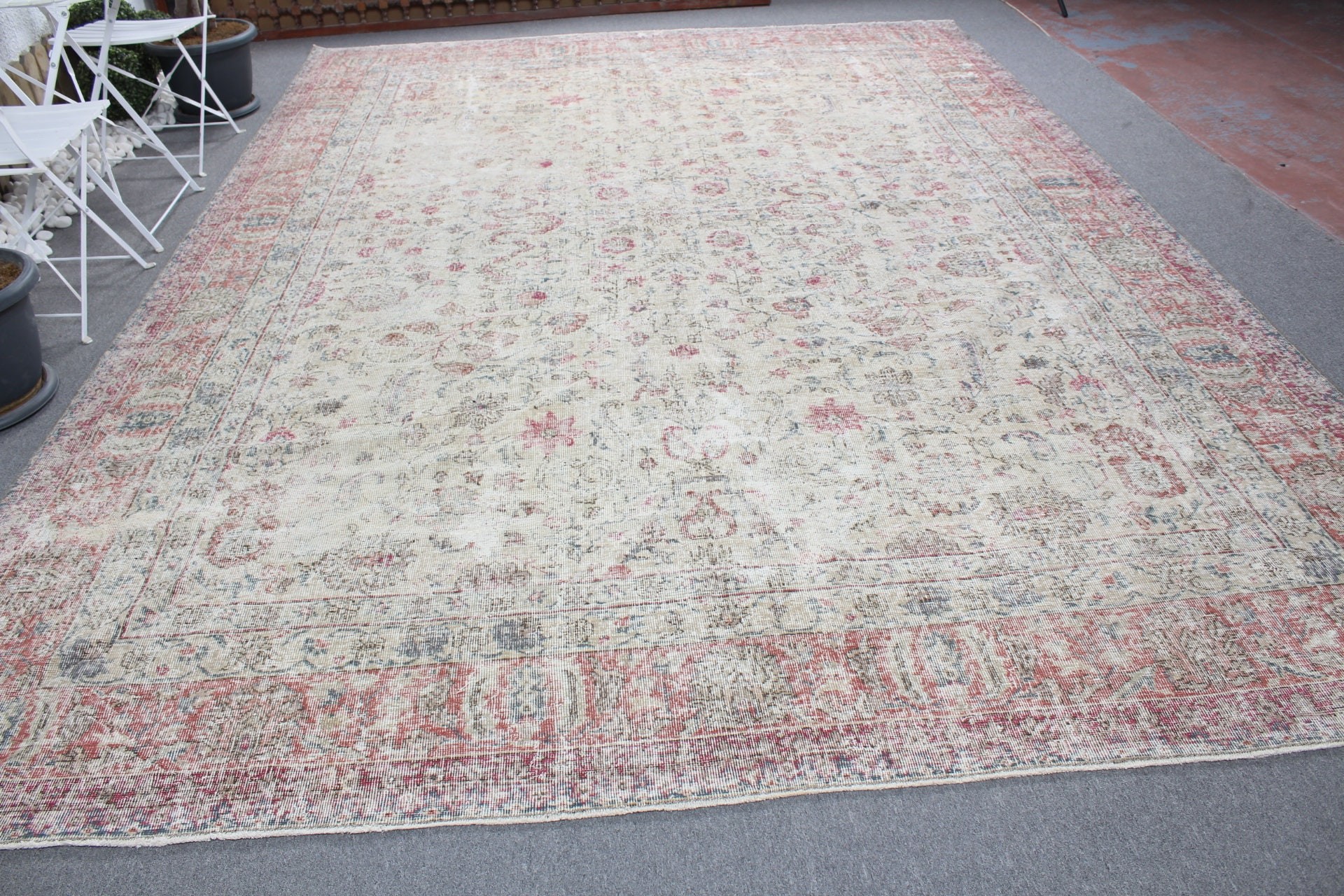 Yemek Odası Halısı, Oryantal Halı, 9.4x13.1 ft Büyük Boy Halı, Vintage Halı, Türk Halısı, Oturma Odası Halısı, Bej Mutfak Halısı