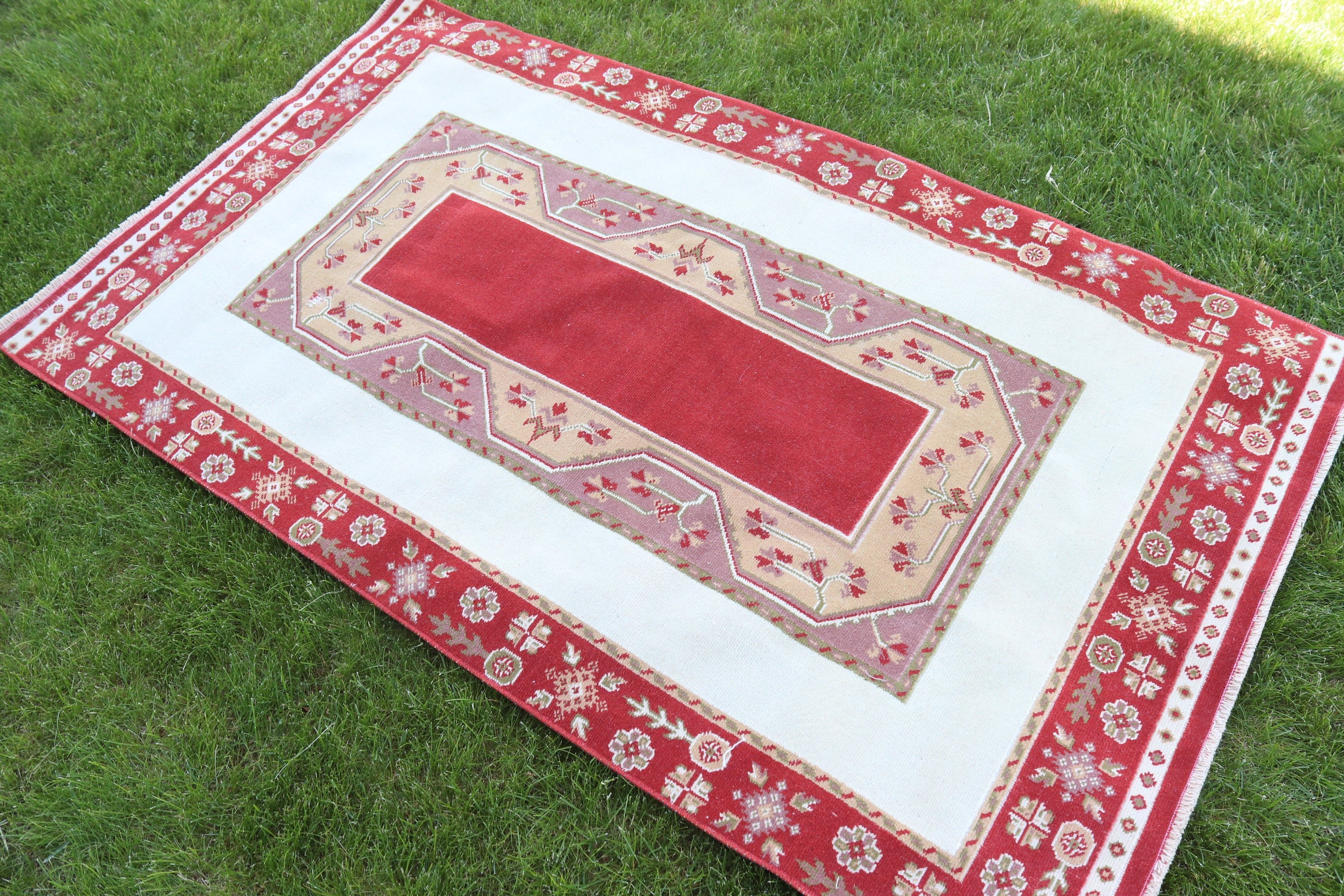 Nursery Rugs, Wool Rugs, Turkish Rugs, 3.2x5.5 ft Accent Rugs, Red Oriental Rugs, Neutral Rug, Rugs for Boho Accent, Vintage Rug