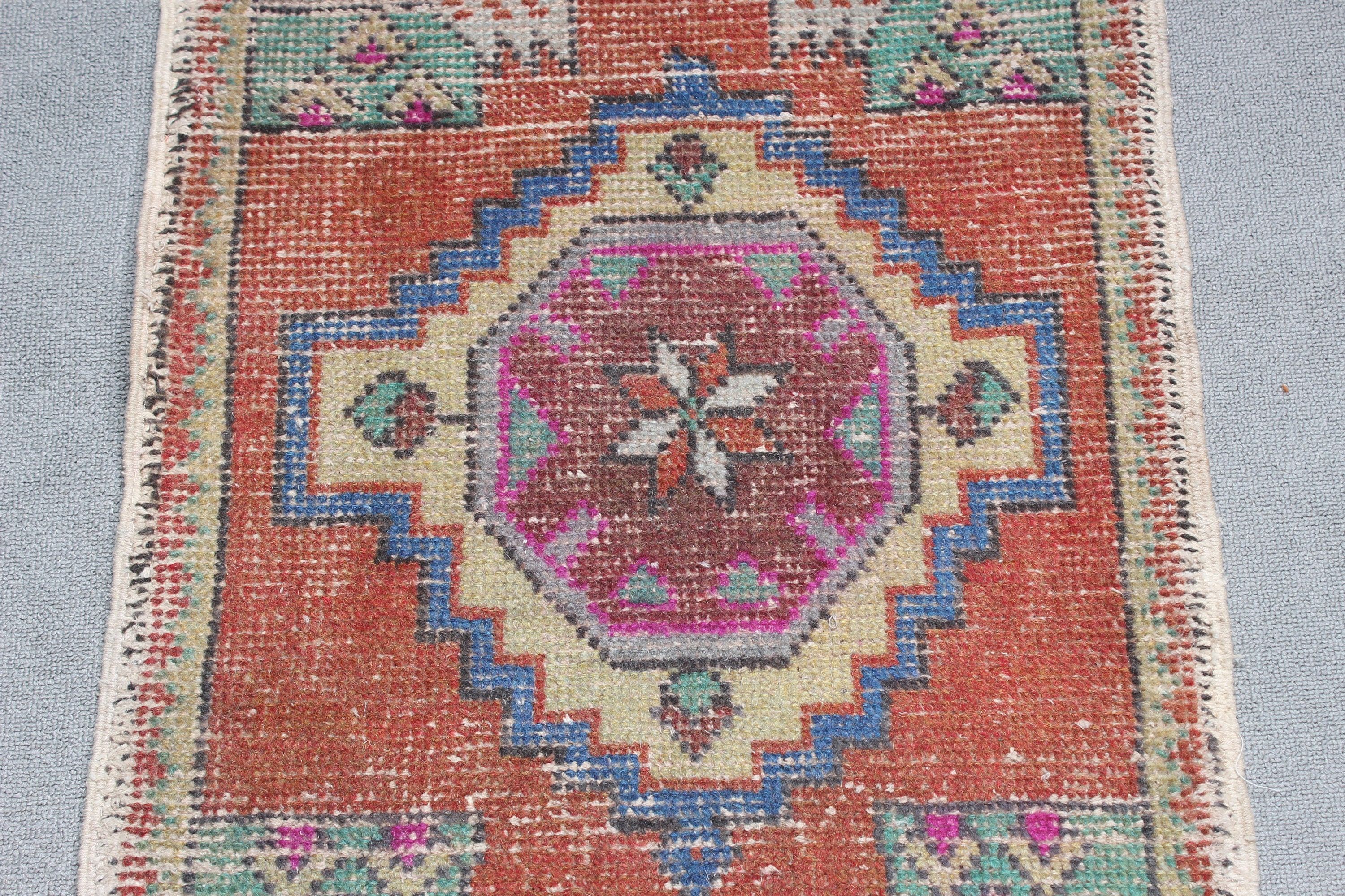 Türk Halıları, Vintage Halılar, 1,7x3,1 ft Küçük Halı, Nötr Halı, Küçük Alan Halıları, Yer Halısı, Kırmızı Oryantal Halılar, Küçük Boho Halı