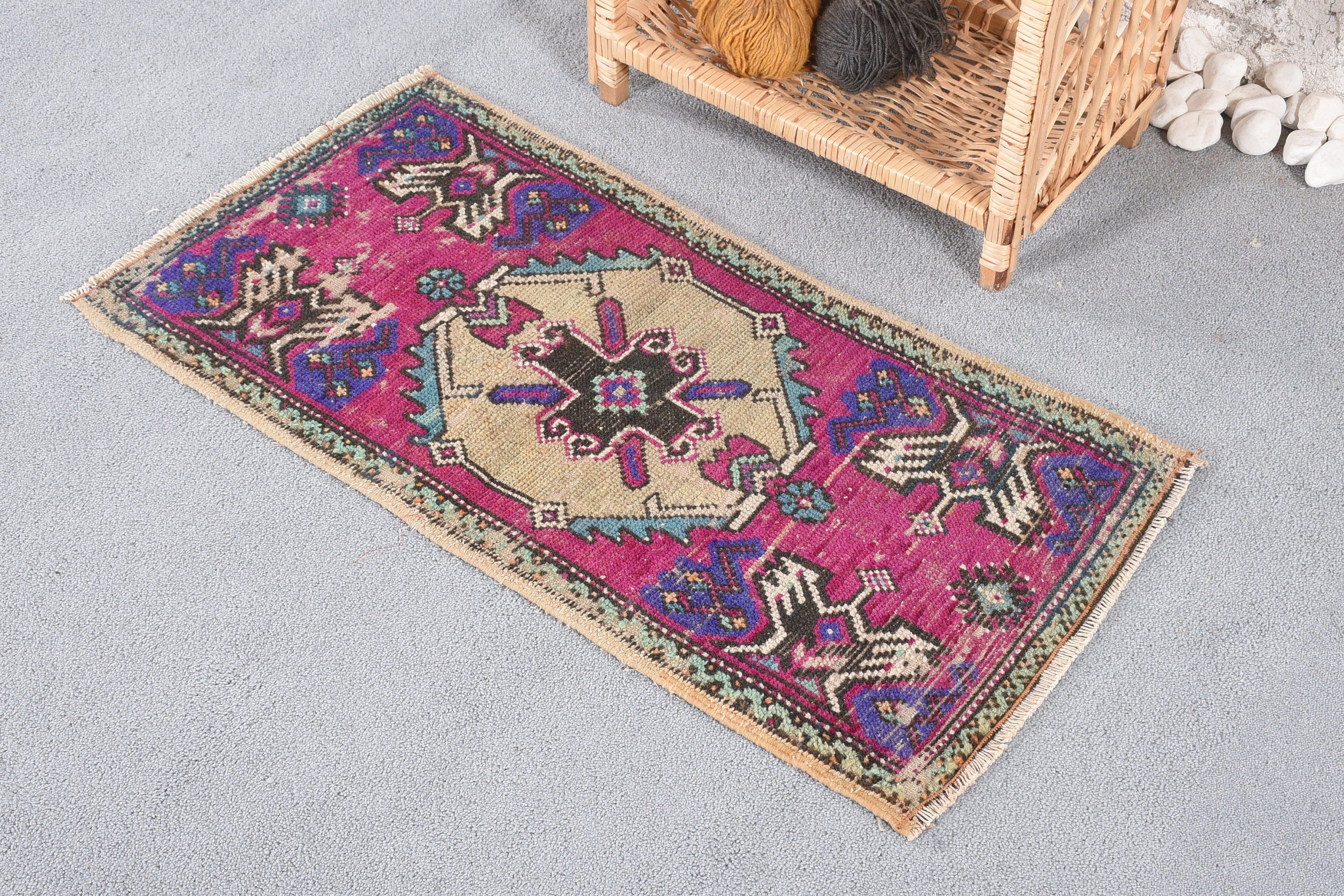 Vintage Rug, Rugs for Car Mat, 1.5x3 ft Small Rugs, Pink Moroccan Rugs, Kitchen Rug, Car Mat Rug, Wool Rugs, Anatolian Rugs, Turkish Rug