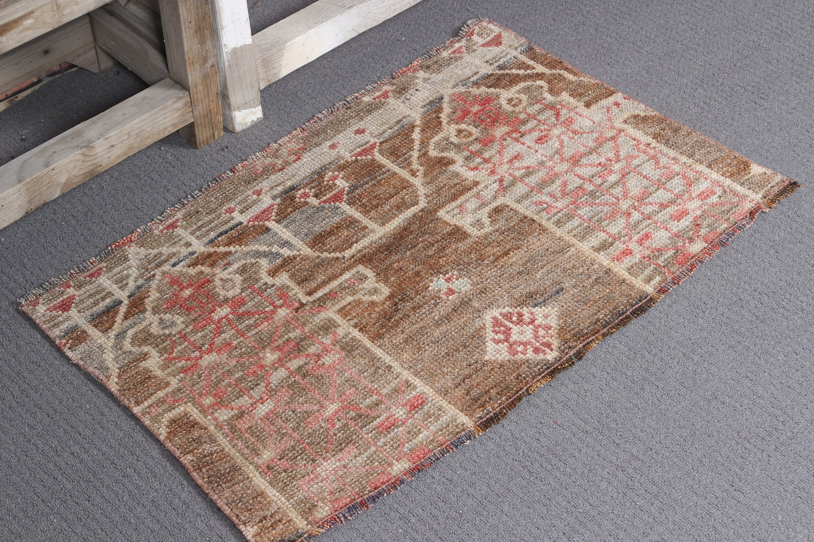 Car Mat Rugs, Vintage Rugs, Rugs for Entry, Turkish Rug, 1.6x2.5 ft Small Rug, Bedroom Rug, Entry Rugs, Brown Oriental Rug, Wool Rugs