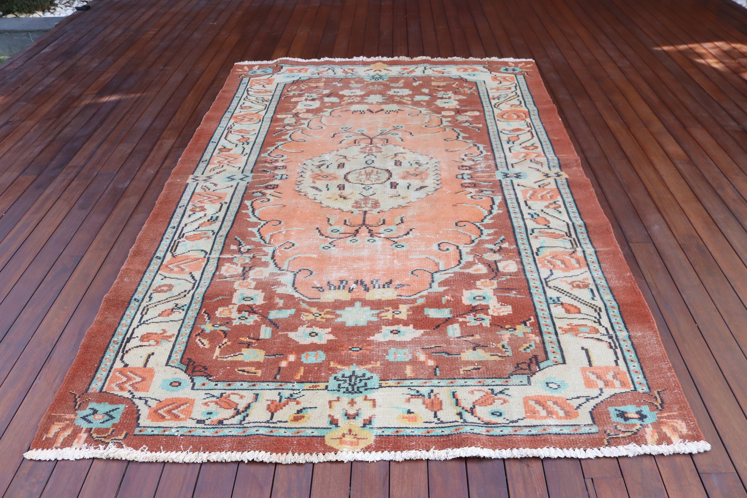 Açıklama Halıları, Vintage Halı, Türk Halıları, 5.8x8.6 ft Büyük Halı, Büyük Vintage Halı, Turuncu Ev Dekor Halıları, Yer Halısı, Büyük Boho Halıları