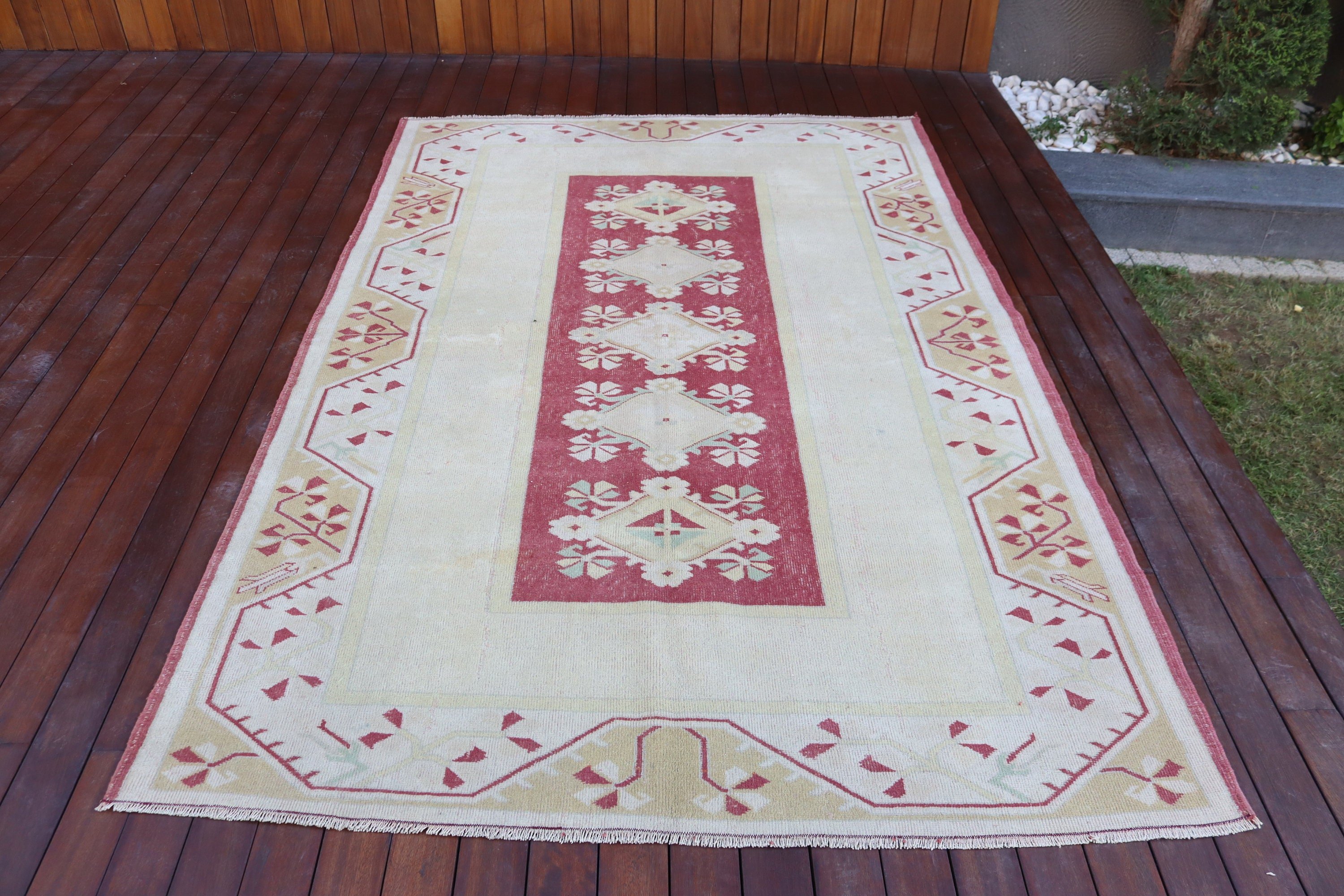 5.2x7.9 ft Büyük Halı, Bej Nötr Halı, Türk Halıları, Büyük Oushak Halıları, Vintage Halılar, Modern Halılar, El Dokuma Halılar, Oturma Odası Halıları