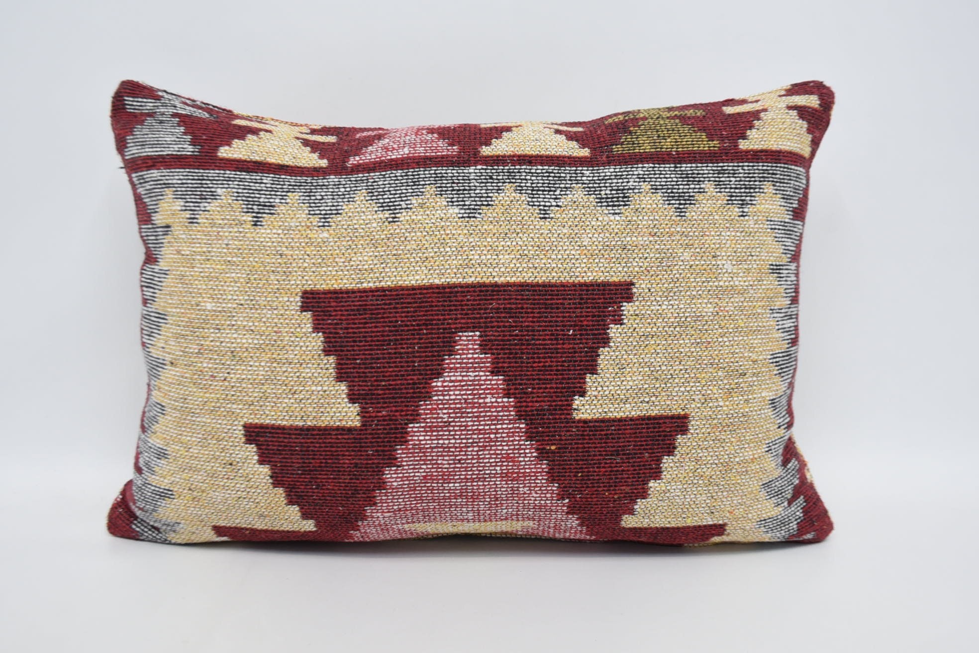 Ethnical Kilim Rug Pillow, 16"x24" Yellow Cushion, Kilim Pillow Cover, Authentic Cushion Case, Interior Designer Pillow