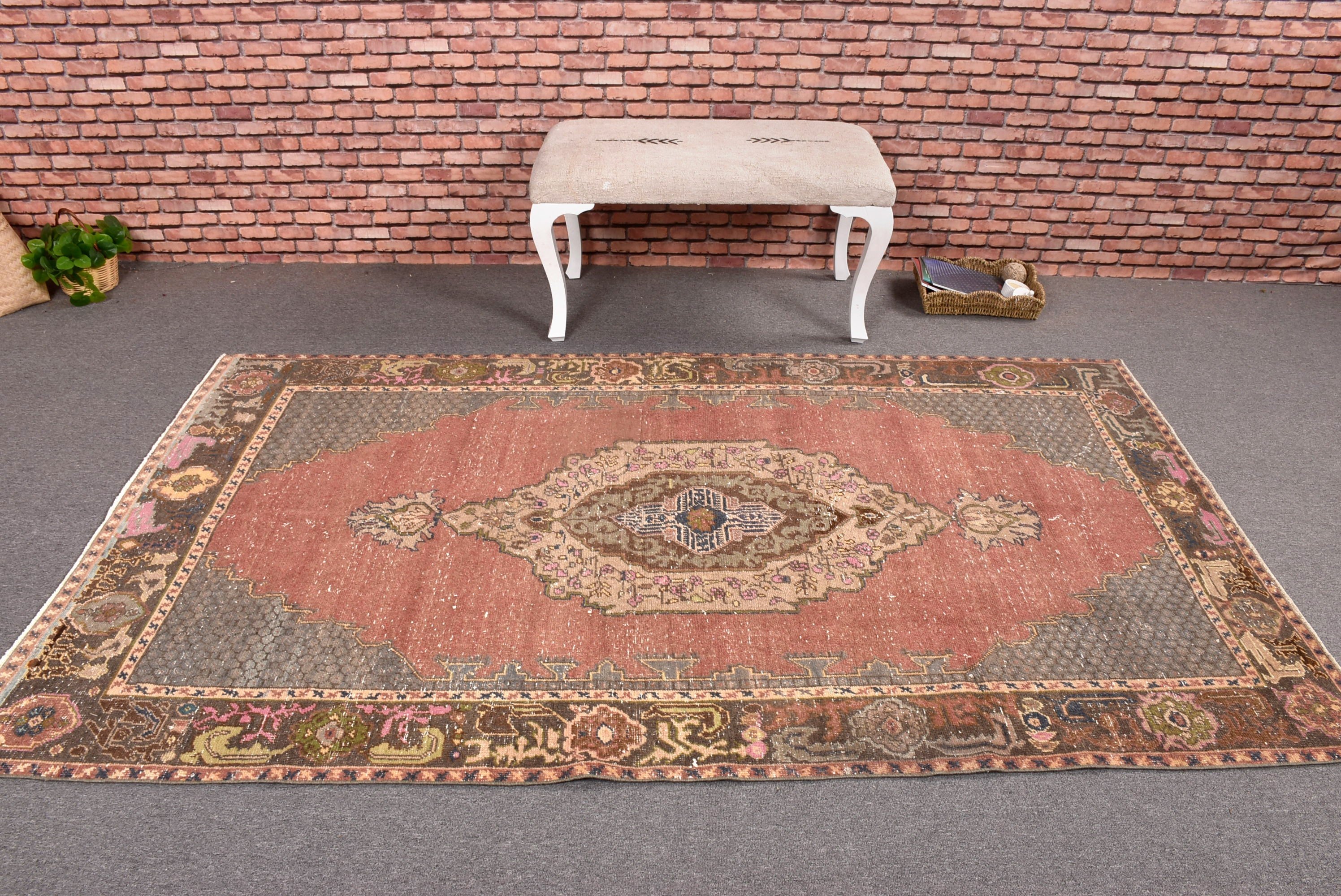 Kırmızı Ev Dekor Halısı, Boho Alan Halısı, Vintage Halı, Boho Halıları, Yer Halıları, 4.5x7.9 ft Alan Halıları, Türk Halısı, Oturma Odası Halıları, Alan Halıları