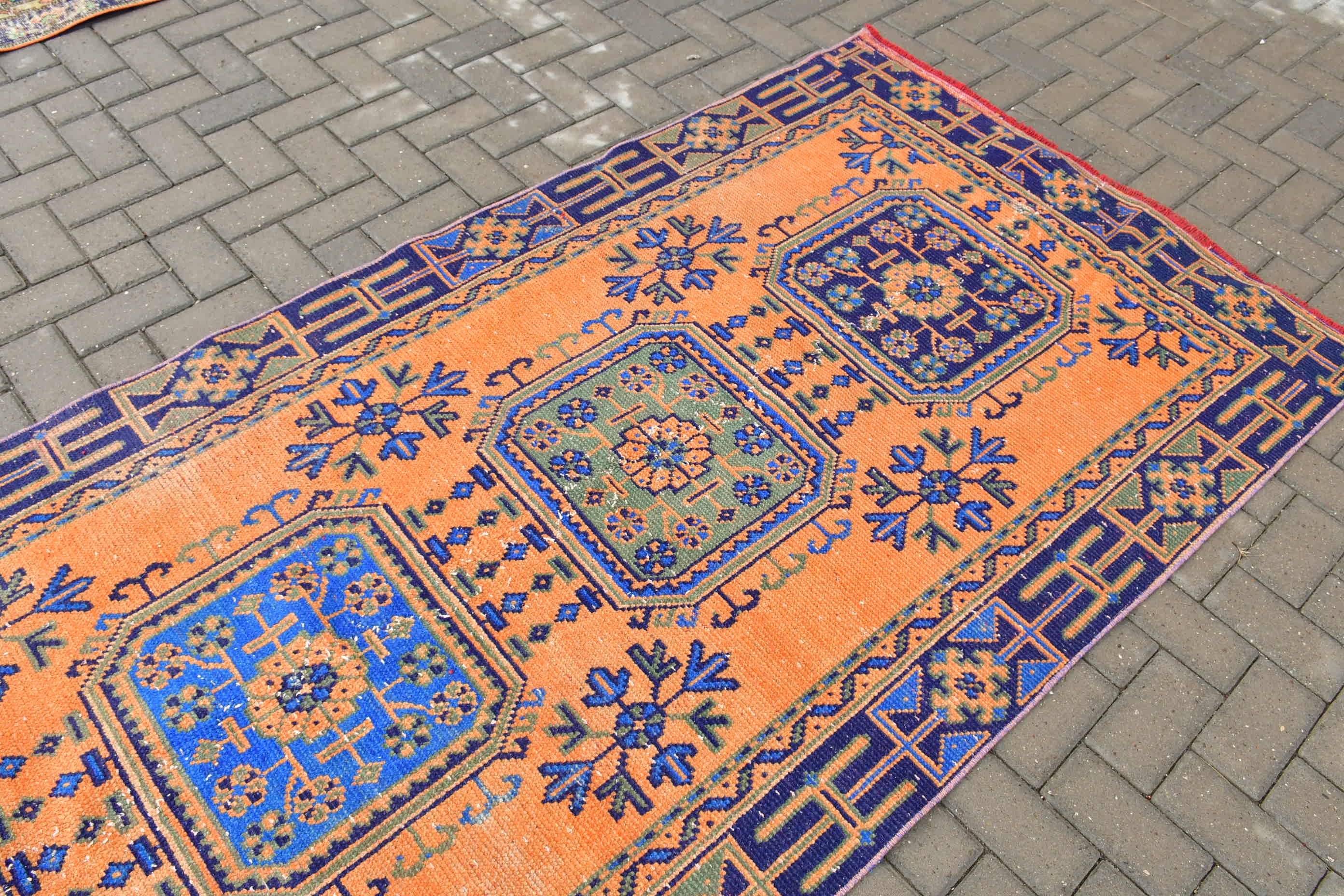 Vintage Rugs, Corridor Rug, Turkish Rug, Floor Rugs, Rugs for Hallway, Kitchen Rug, 4.2x11.5 ft Runner Rug, Orange Oushak Rugs, Art Rug