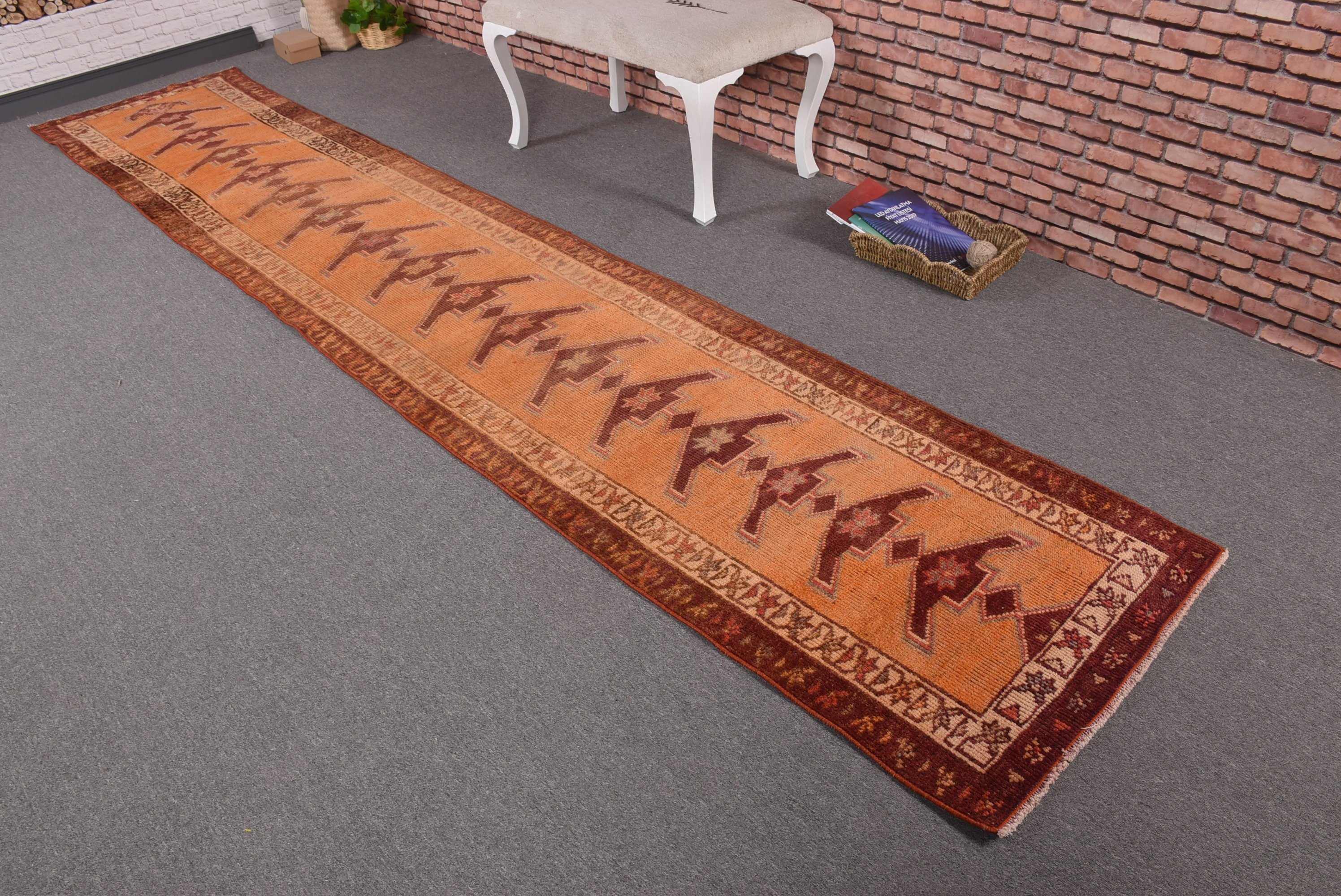 2.5x13 ft Runner Rugs, Turkish Rugs, Cool Rugs, Vintage Rug, Rugs for Hallway, Wool Rug, Orange Boho Rug, Long Runner Rug, Kitchen Rug