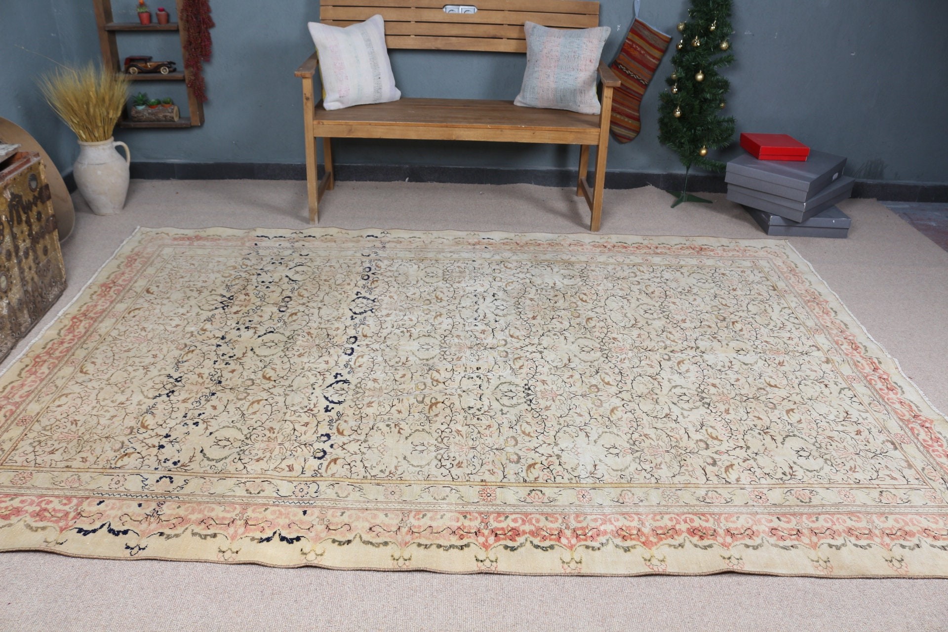 Living Room Rug, 6x9.1 ft Large Rug, Turkish Rug, Vintage Rug, Anatolian Rug, Moroccan Rug, Boho Rug, Beige Floor Rug, Salon Rug, Retro Rug