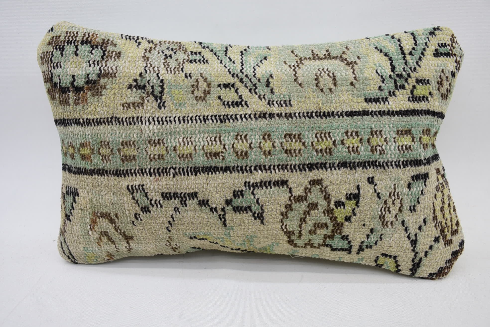 Turkish Pillow, Kilim Cushion Sham, Handmade Rug Seat Cushion Cover, Tapestry Cushion Case, 12"x20" Beige Pillow, Vintage Kilim Pillow