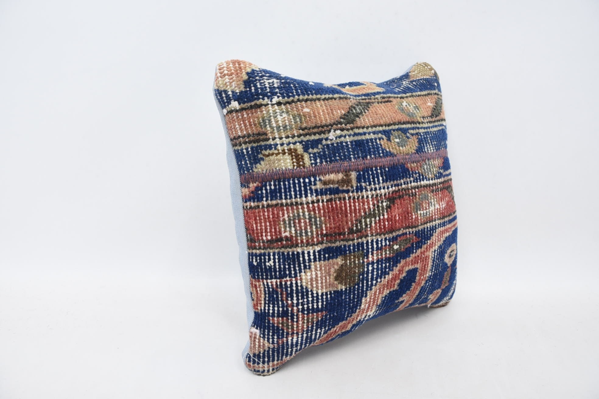 Authentic Pillow, 14"x14" Blue Pillow Sham, Turkish Kilim Pillow, Interior Designer Pillow, Ethnical Kilim Rug Pillow