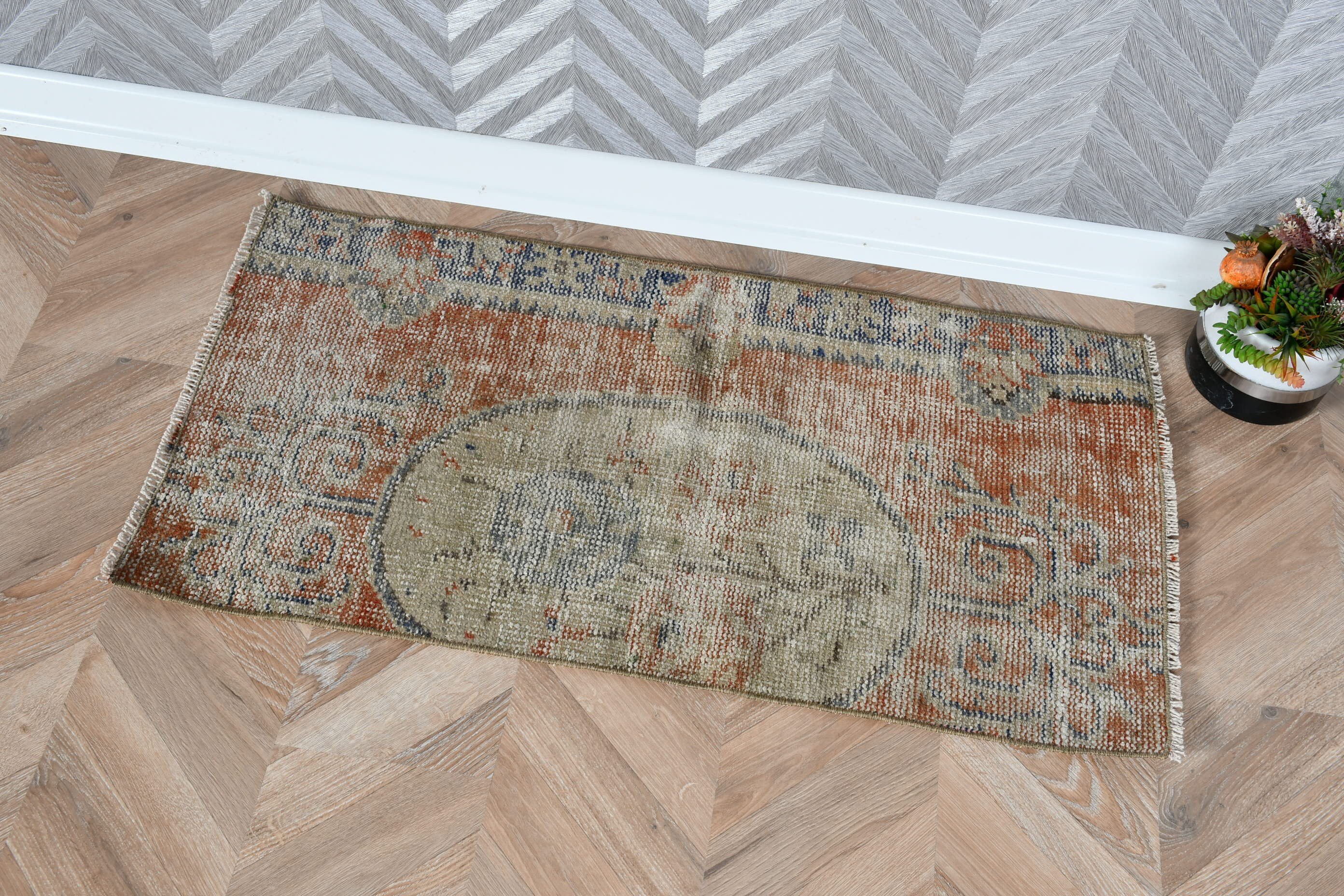 Turkish Rugs, Bath Rug, 1.6x3.2 ft Small Rugs, Rugs for Car Mat, Orange Floor Rug, Vintage Rug, Bedroom Rug, Antique Rugs, Nursery Rug