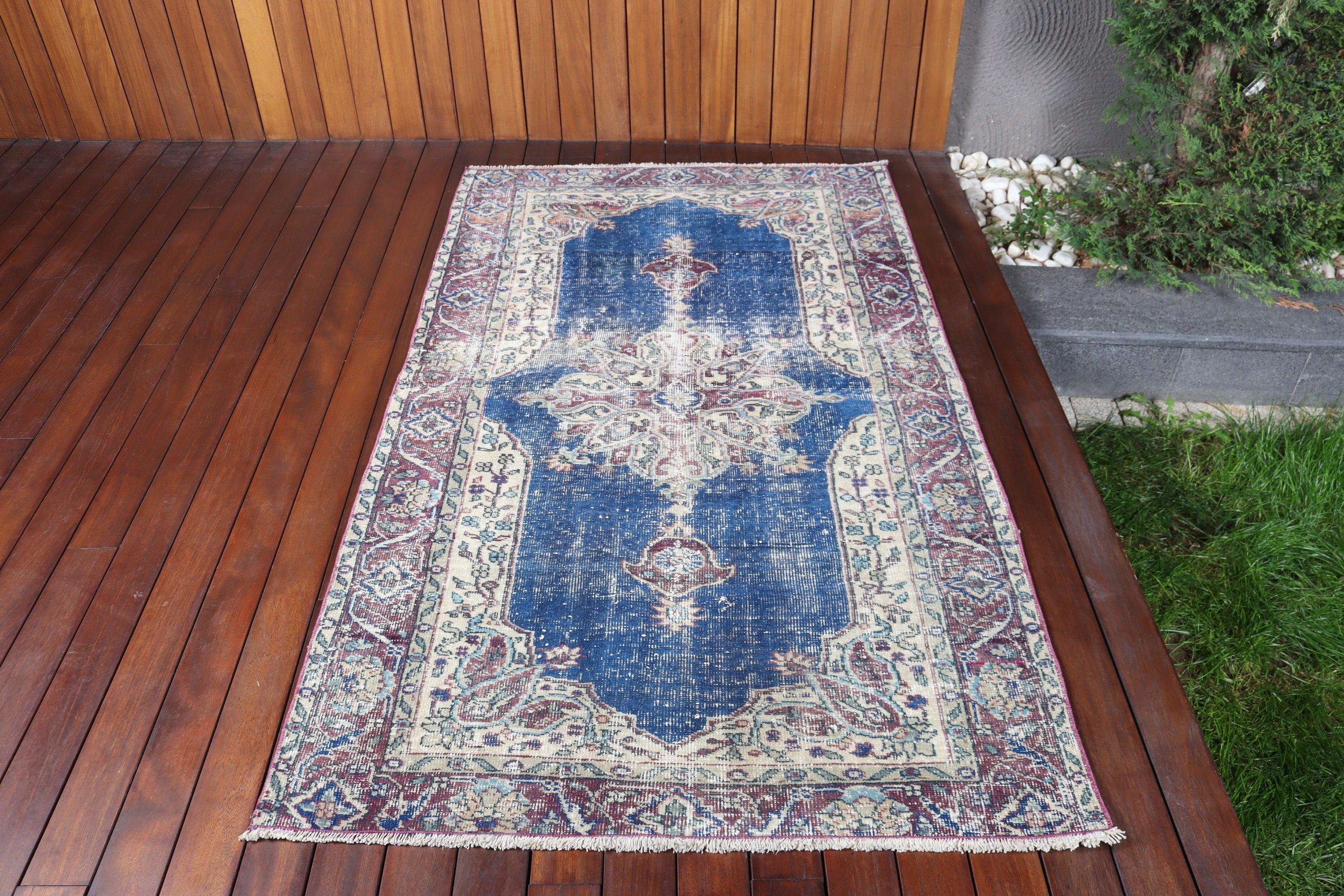 Türk Halısı, Mavi Havalı Halılar, Vurgulu Halılar, Geometrik Halı, 3,7x6,2 ft Vurgulu Halılar, Boho Vurgulu Halılar, Tribal Halı, Yatak Odası Halısı, Vintage Halı